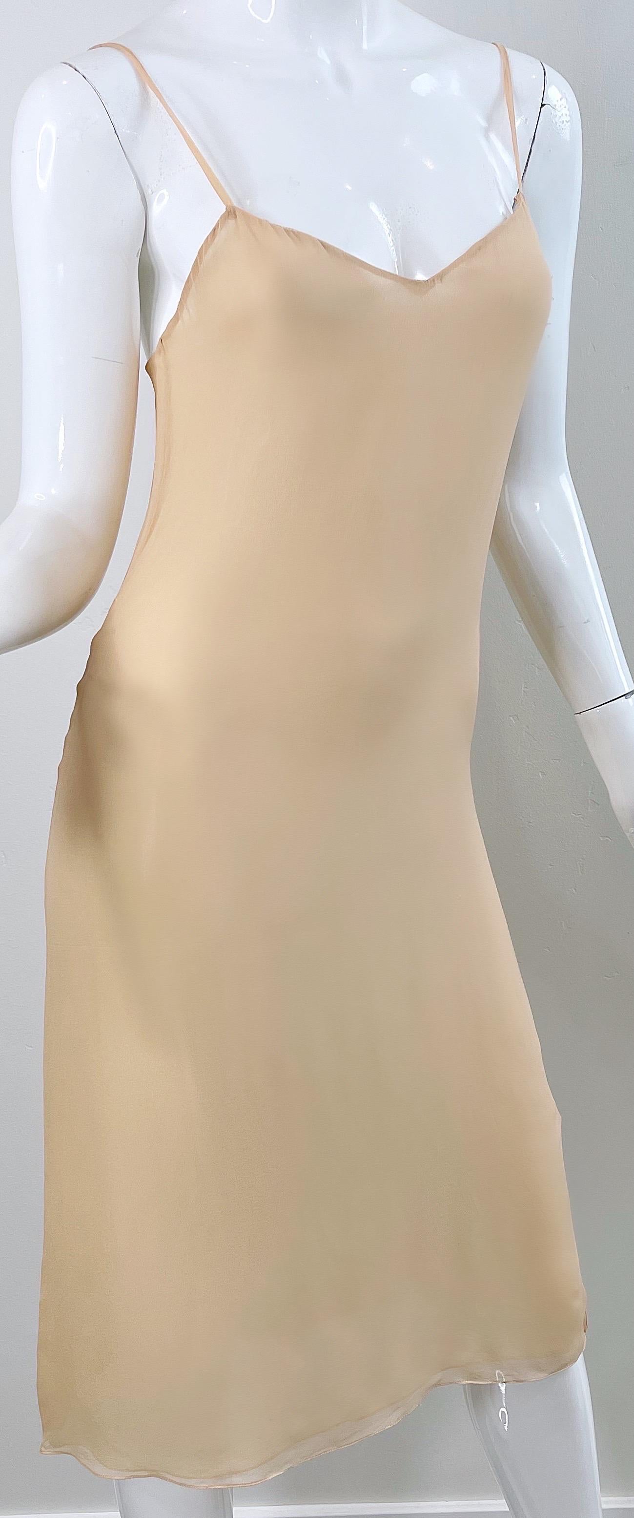1970s Halston Couture Nude Silk Chiffon Semi Sheer Bias Cut Vintage 70s Dress  For Sale 2