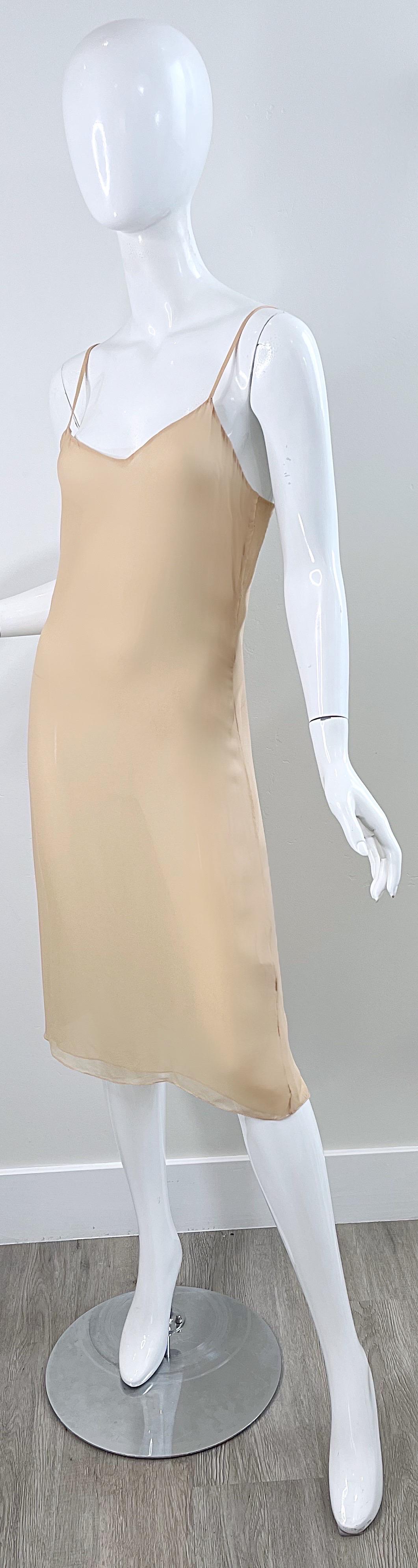 1970s Halston Couture Nude Silk Chiffon Semi Sheer Bias Cut Vintage 70s Dress  For Sale 3