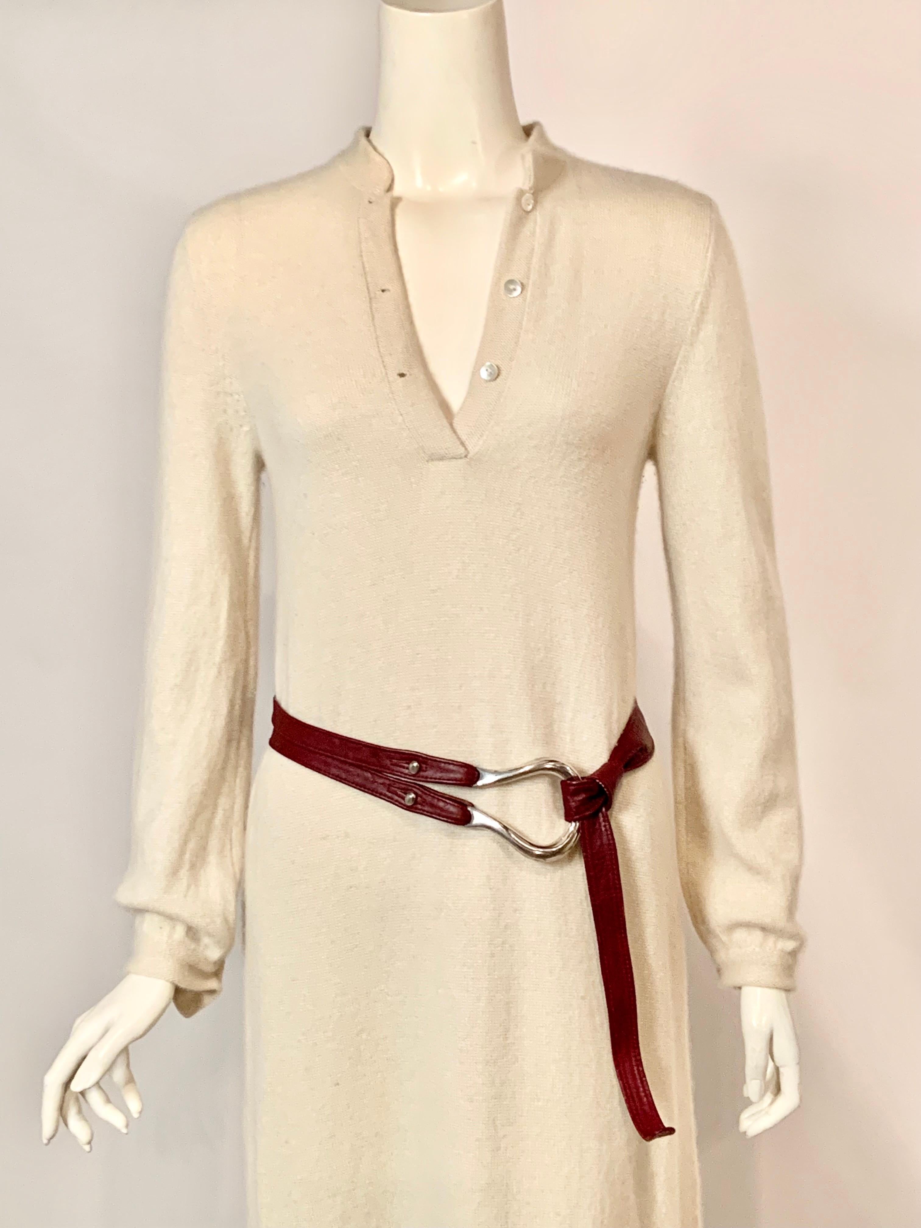 1970's Halston Cream Colored Scottish Cashmere Sweater Dress 1