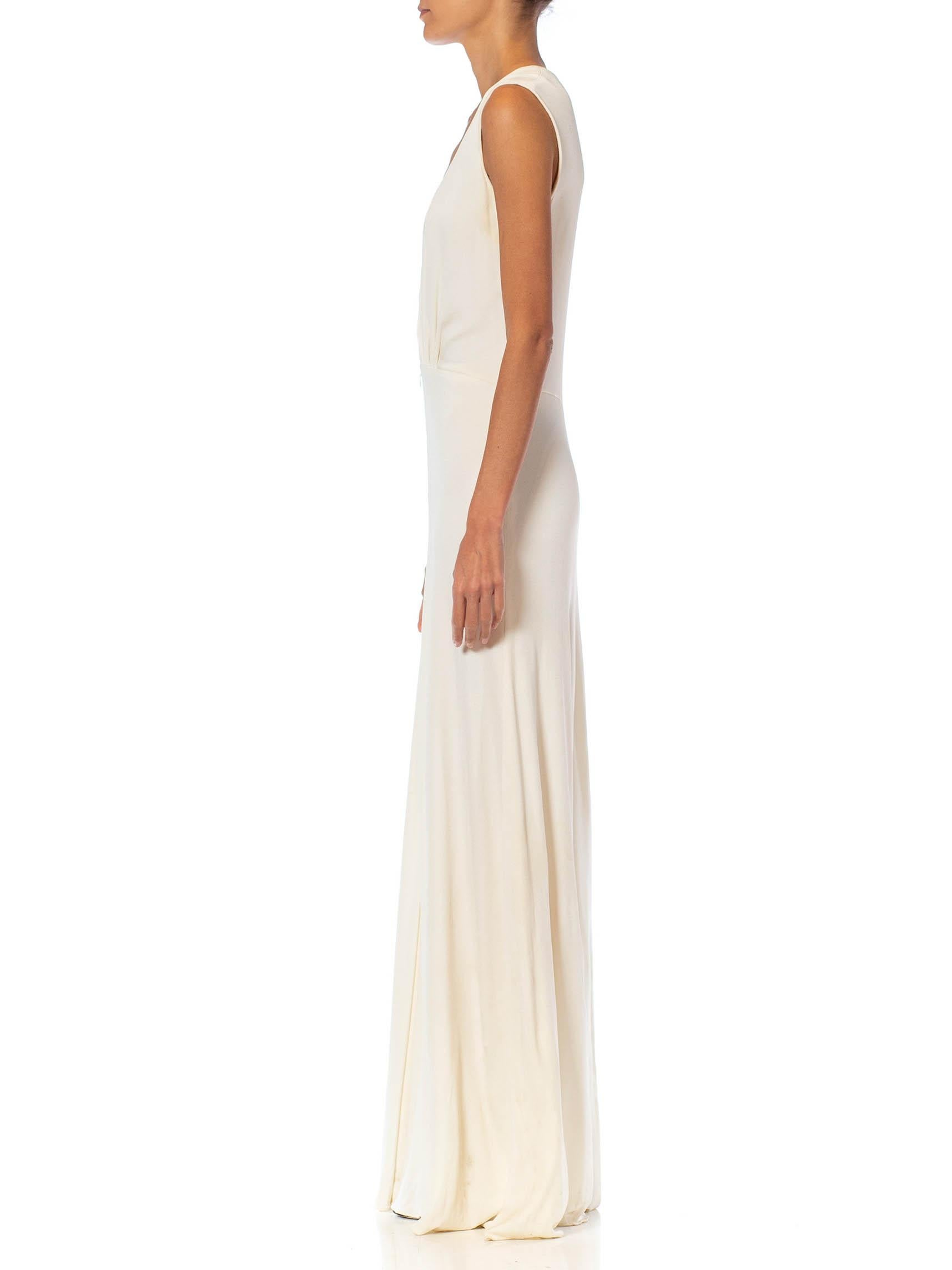 White 1970S Halston Cream Silk Jersey Plunging Neckline Gown With Angora & Cashmere K For Sale