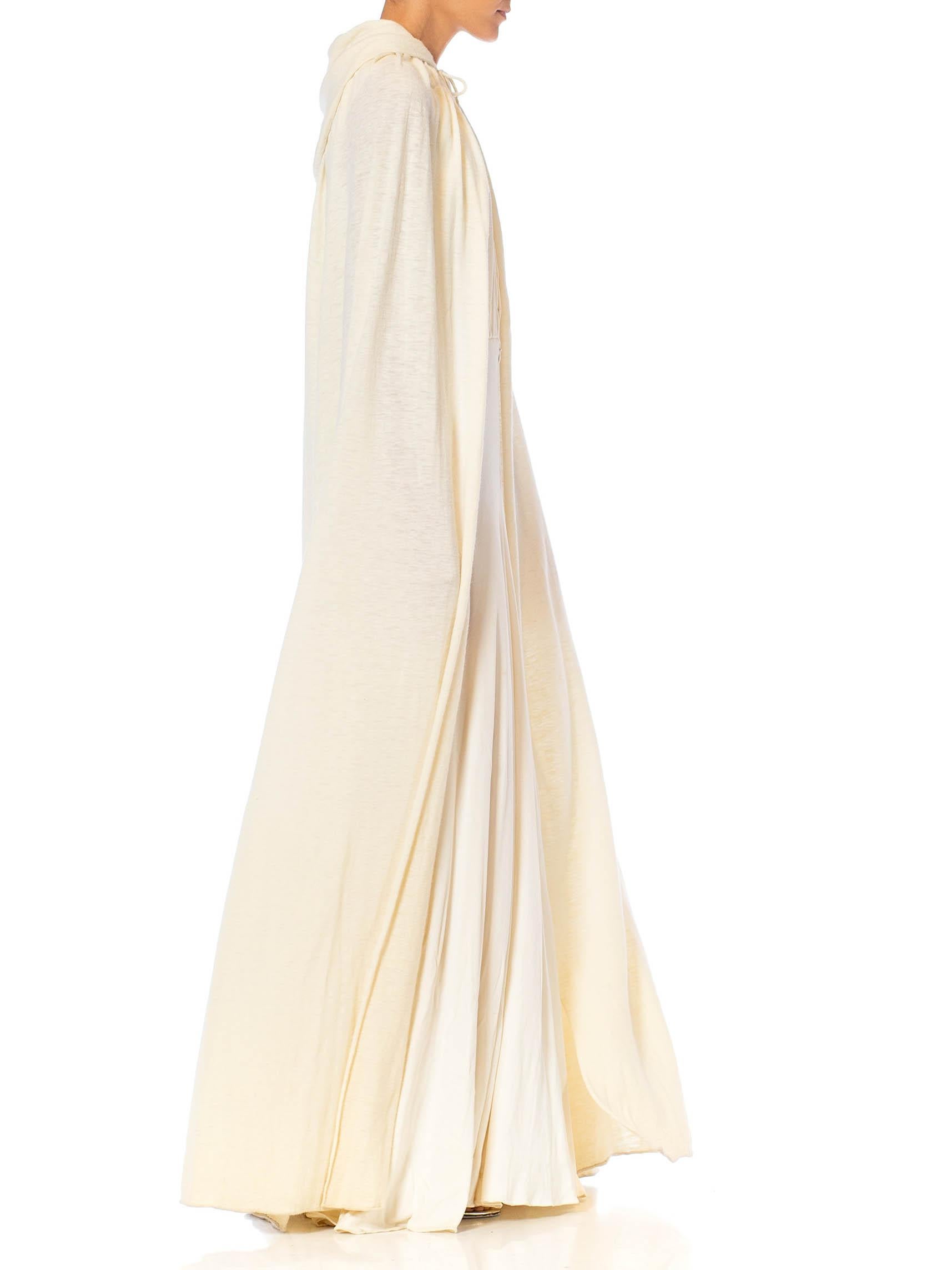 1970S Halston Cream Silk Jersey Plunging Neckline Gown With Angora & Cashmere K In Excellent Condition For Sale In New York, NY