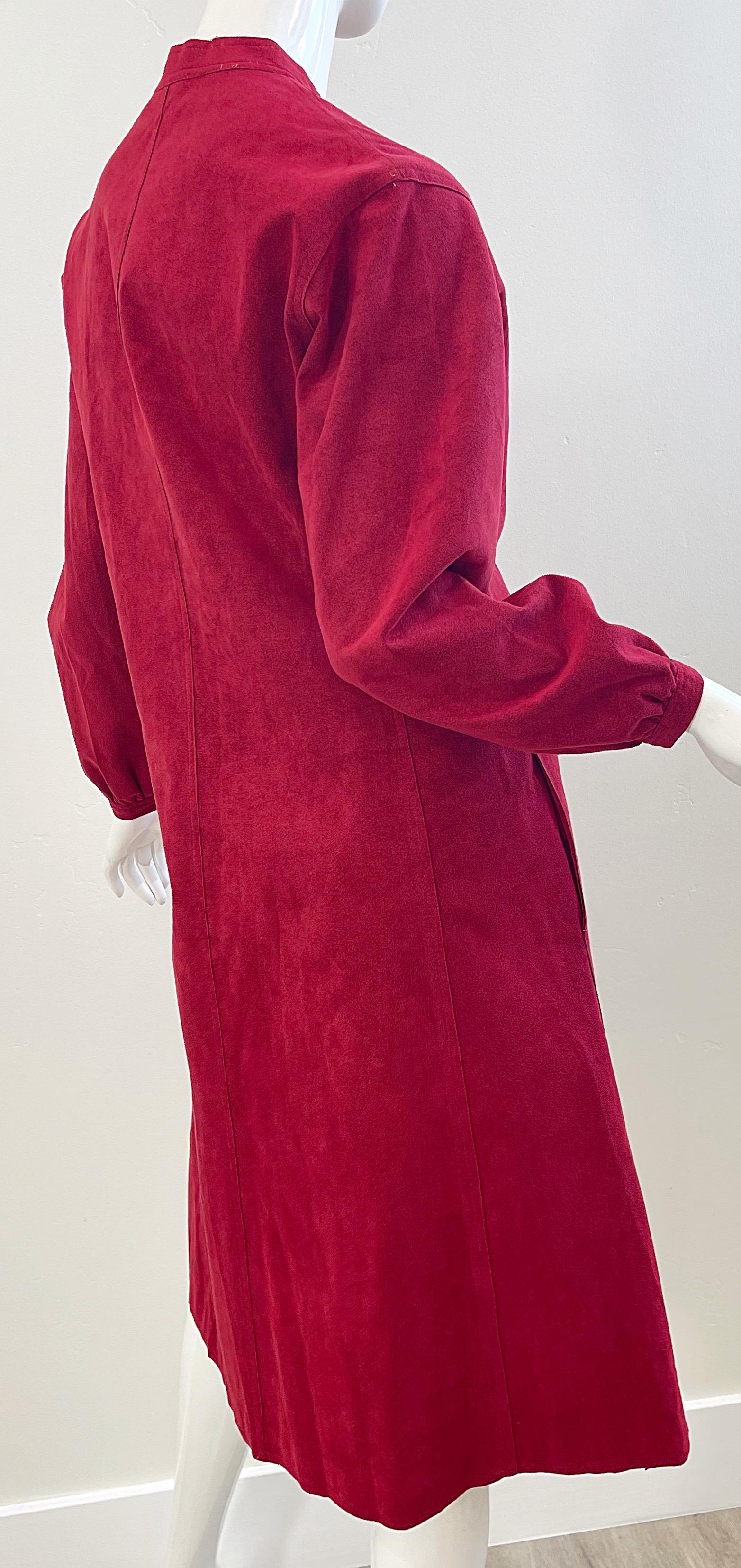 1970s Halston Crimson Red Ultra Suede Long Sleeve Vintage 70s Shirt Dress For Sale 3