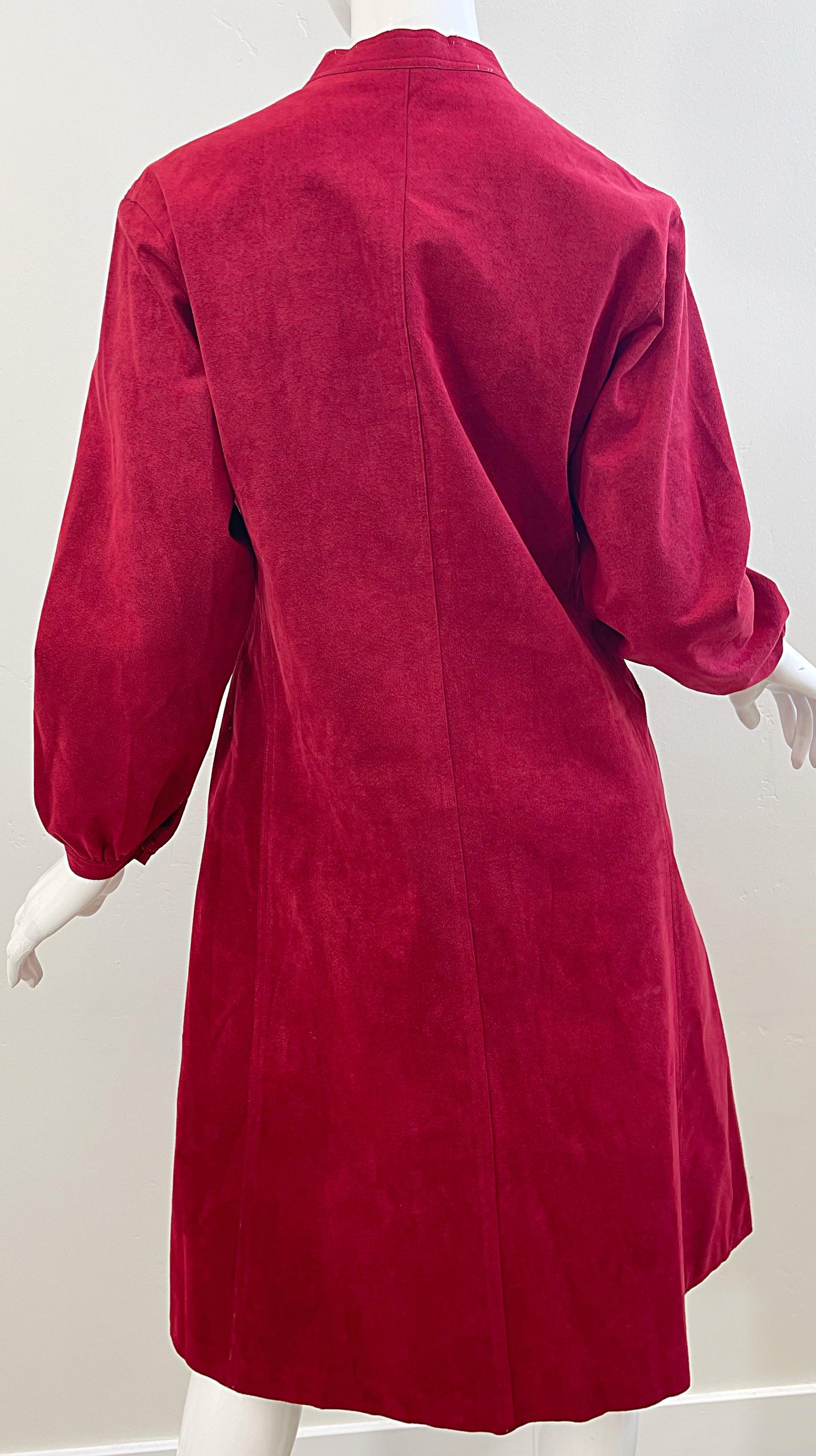 1970s Halston Crimson Red Ultra Suede Long Sleeve Vintage 70s Shirt Dress For Sale 6