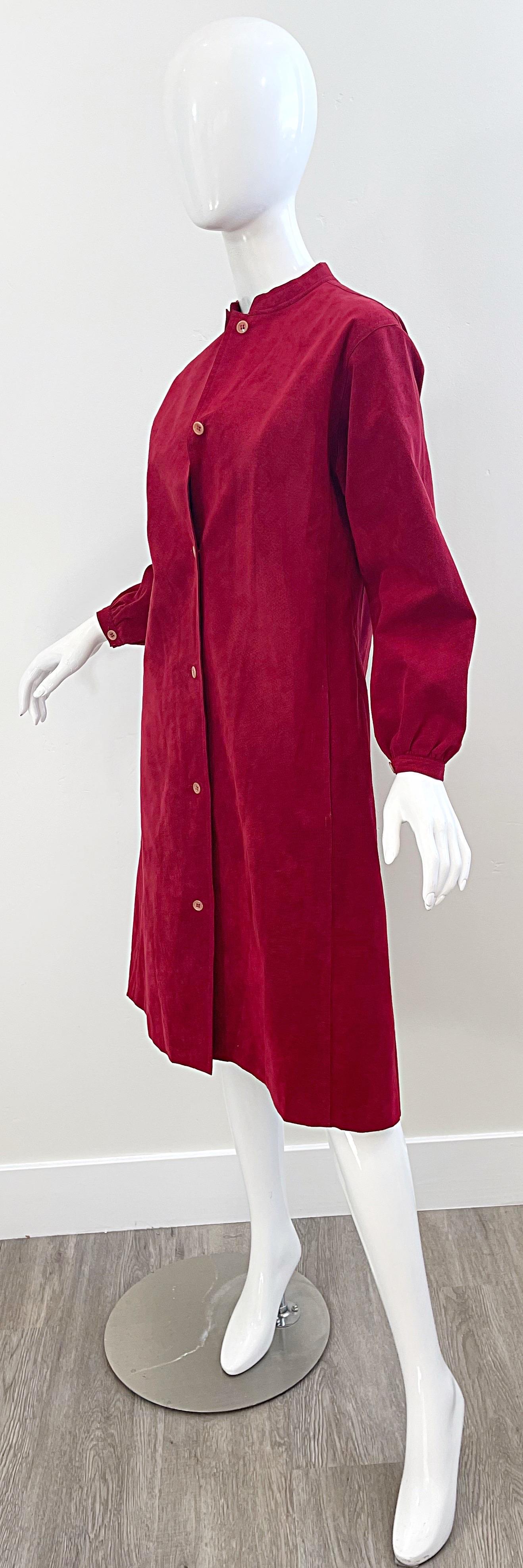 1970s Halston Crimson Red Ultra Suede Long Sleeve Vintage 70s Shirt Dress For Sale 7