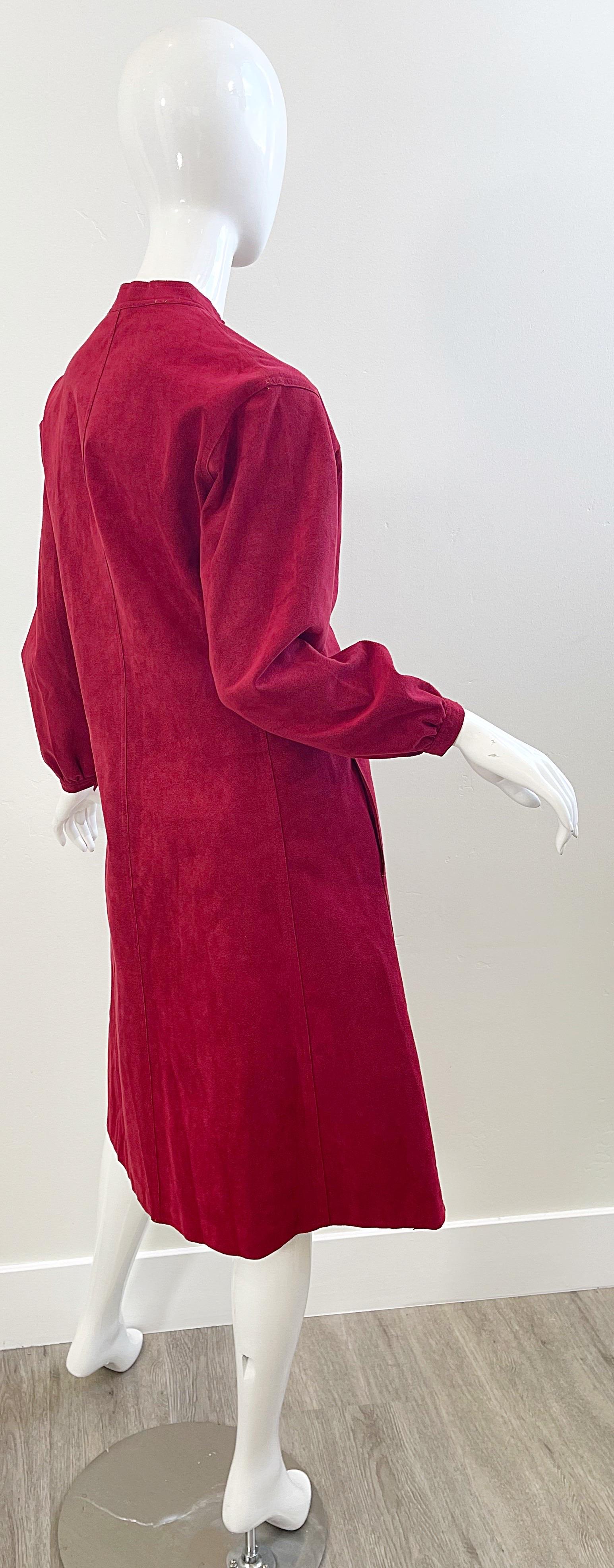 1970s Halston Crimson Red Ultra Suede Long Sleeve Vintage 70s Shirt Dress For Sale 9