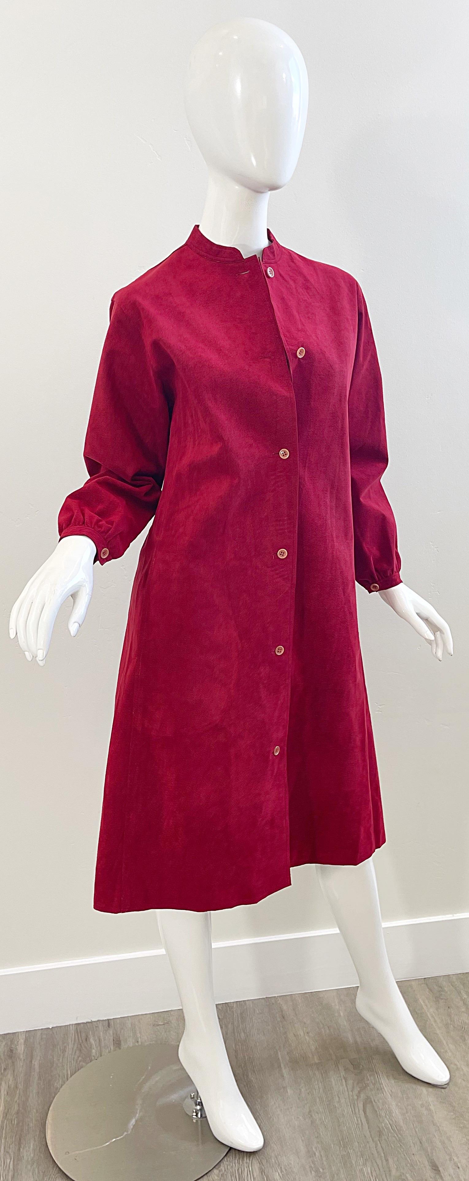 1970s Halston Crimson Red Ultra Suede Long Sleeve Vintage 70s Shirt Dress For Sale 10