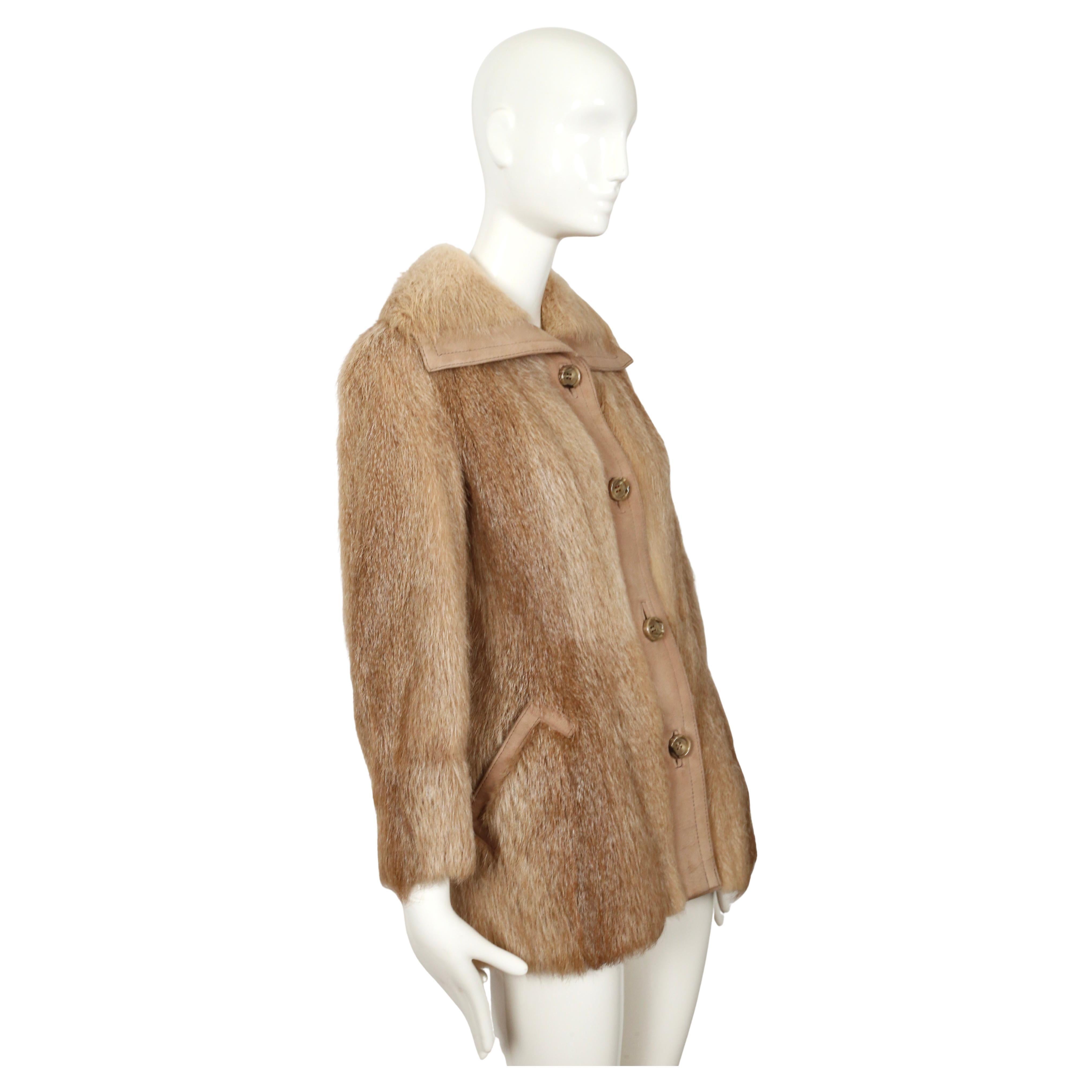 1970's HALSTON for I. Magnin fur coat with suede trim In Good Condition For Sale In San Fransisco, CA