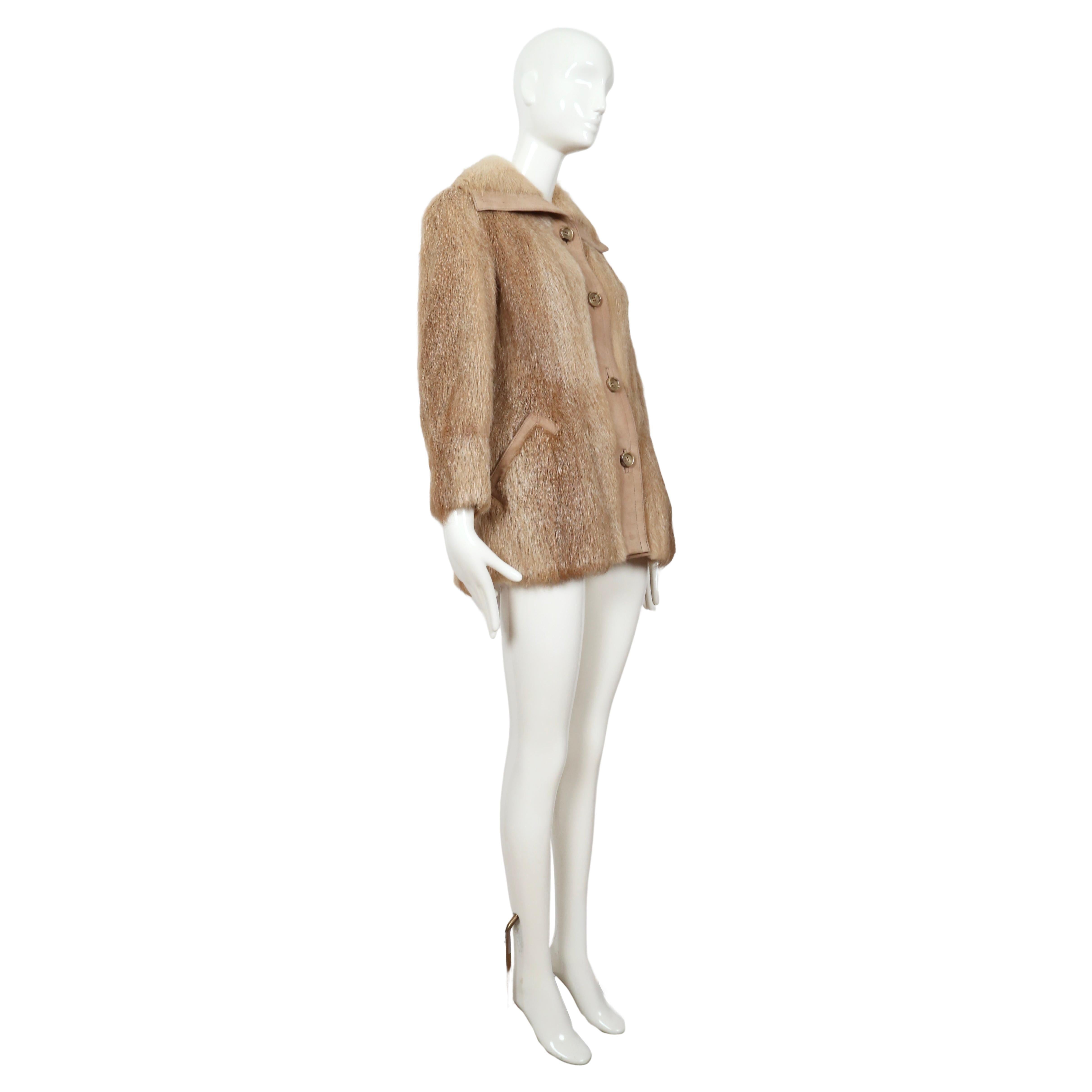 Women's or Men's 1970's HALSTON for I. Magnin fur coat with suede trim For Sale