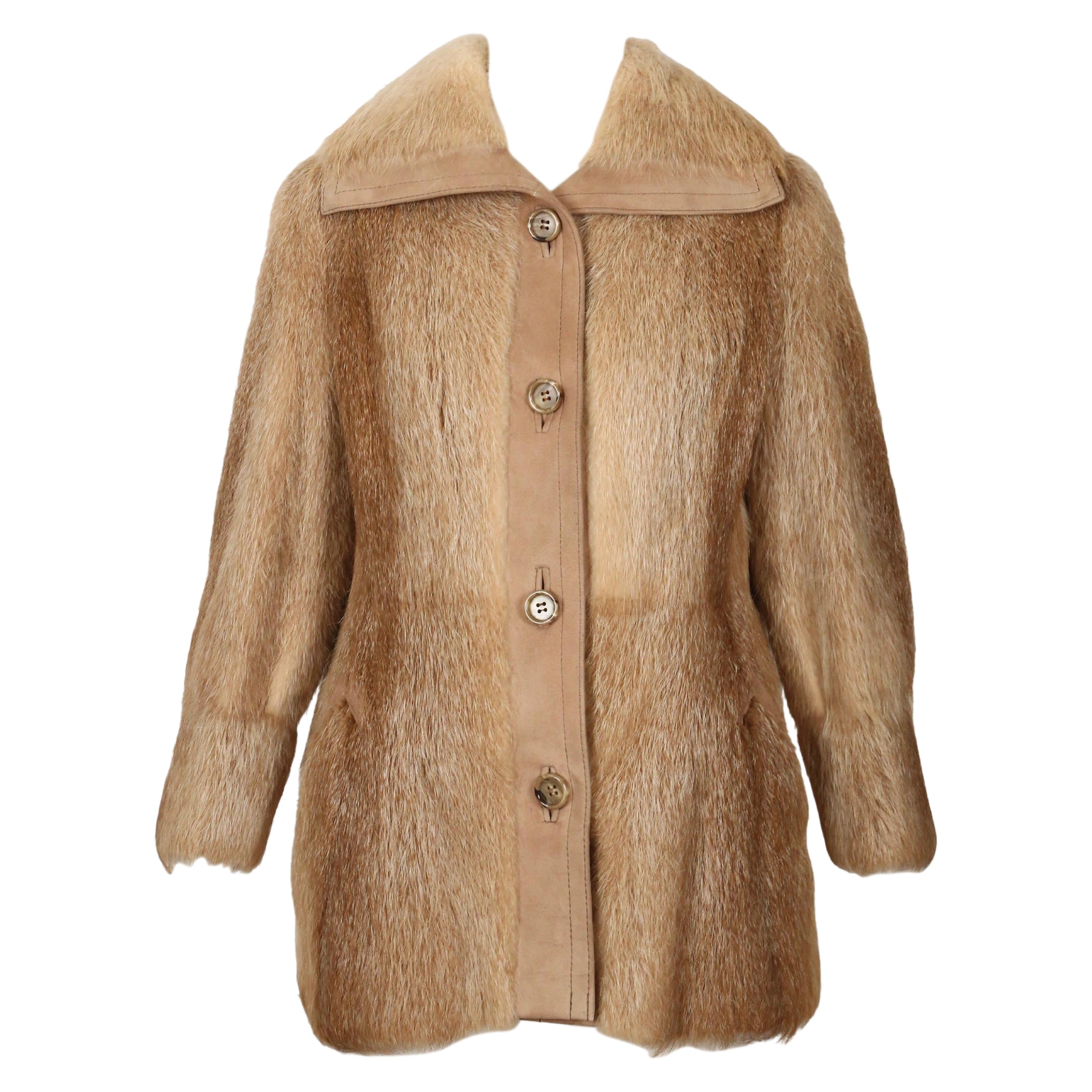 Pre-owned Halston 1970's For I. Magnin Fur Coat With Suede Trim In Brown