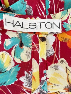 1970s Halston For Study Design Flower Silk Crepe Vintage 70s Tunic + Trousers
