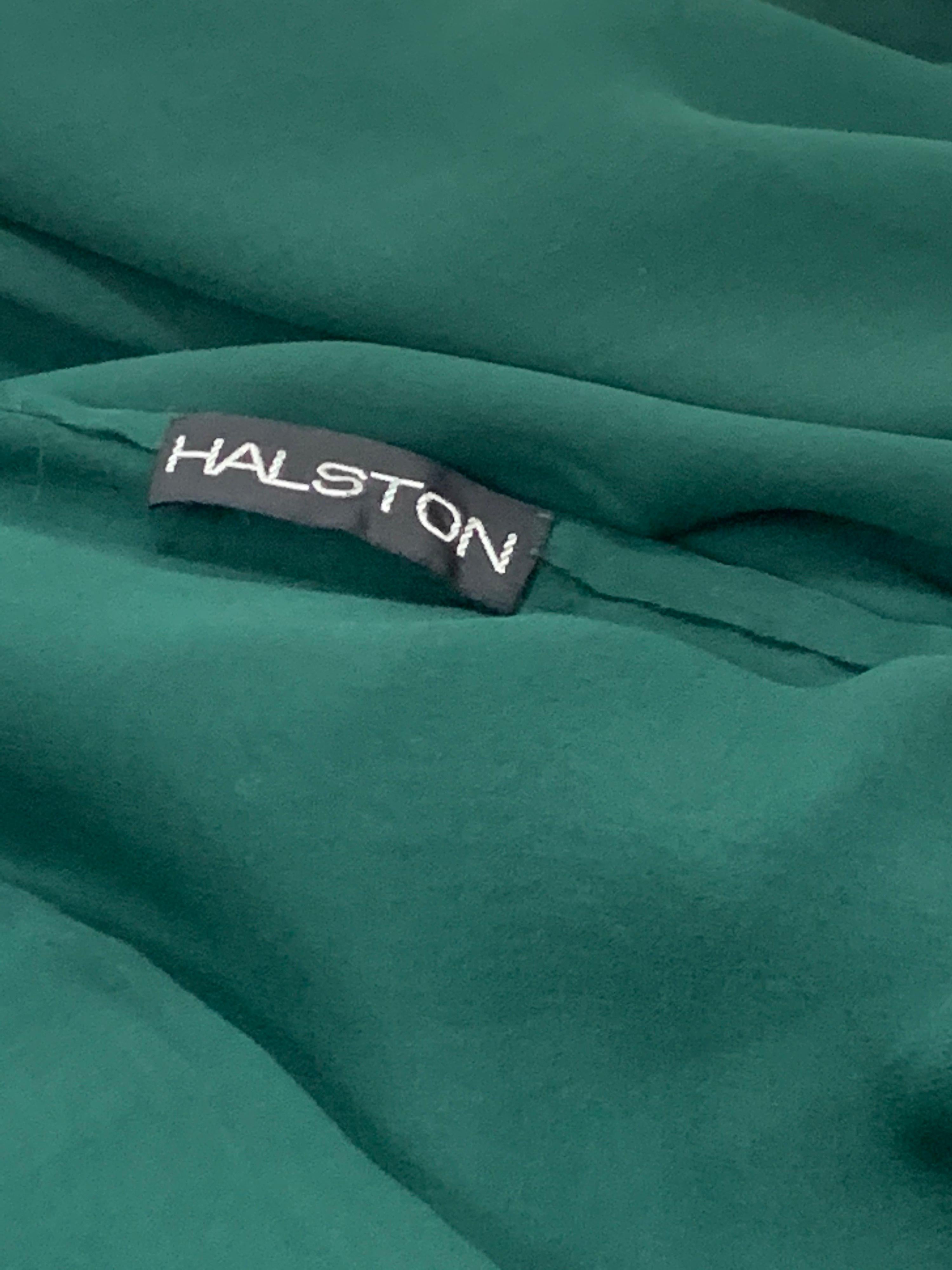 1970s Halston Forest Green Silk Chiffon Layered Bias Cut Asymmetrical Maxi Dress For Sale 8