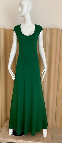 1970s Halston Green Matte Jersey sleeveless Dress with Cape