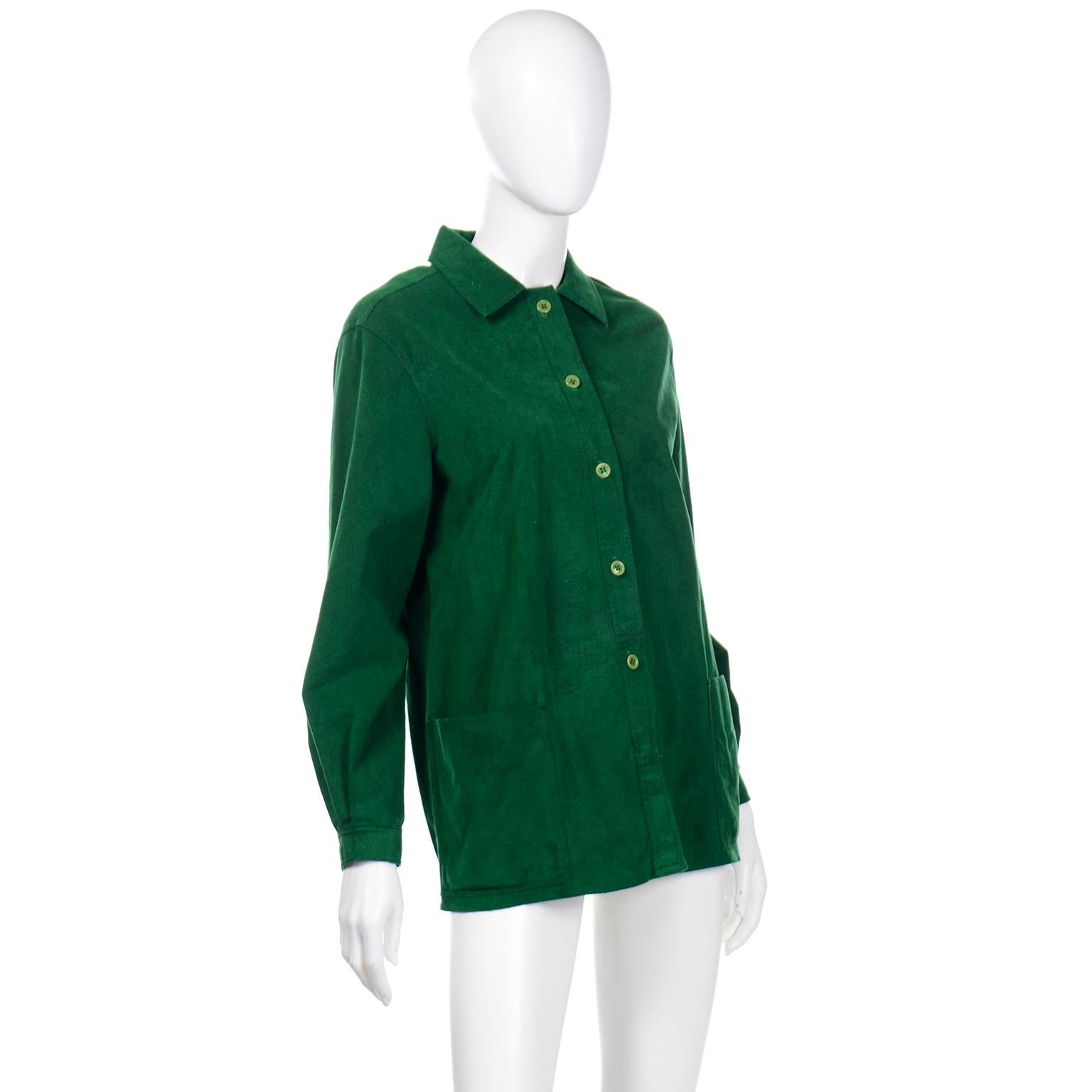 1970s Halston Green Ultrasuede Button Front Chore Jacket Style Shirt In Excellent Condition In Portland, OR