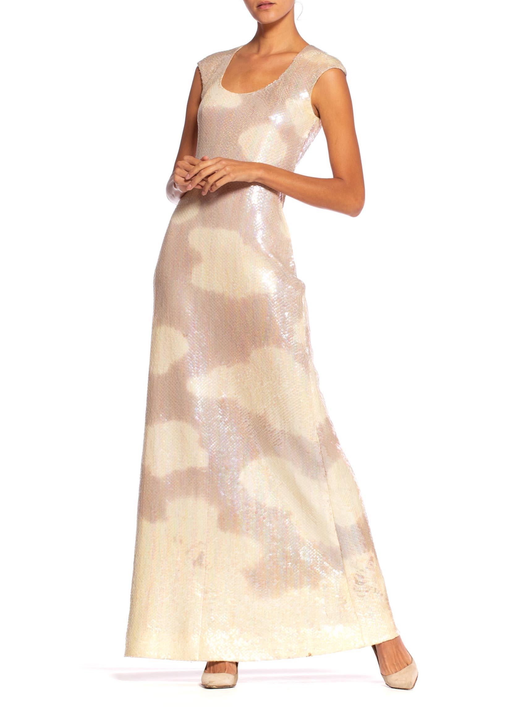 Beige 1970'S HALSTON Iconic Sequin Cloud Dress Gown