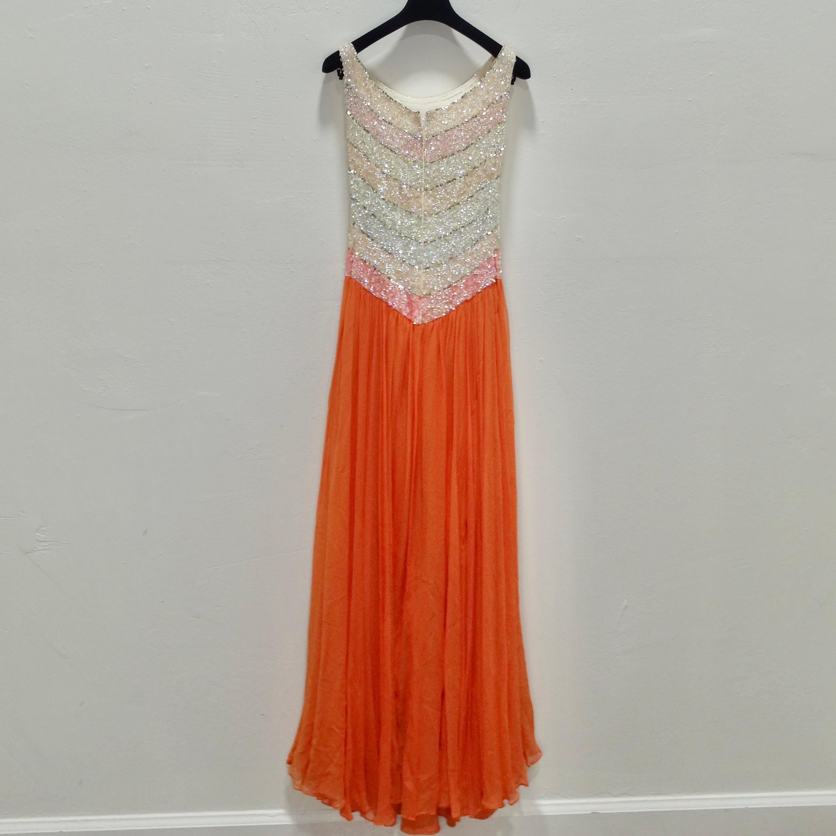1970s Halston Inspired Multicolor Sequin Gown For Sale 1