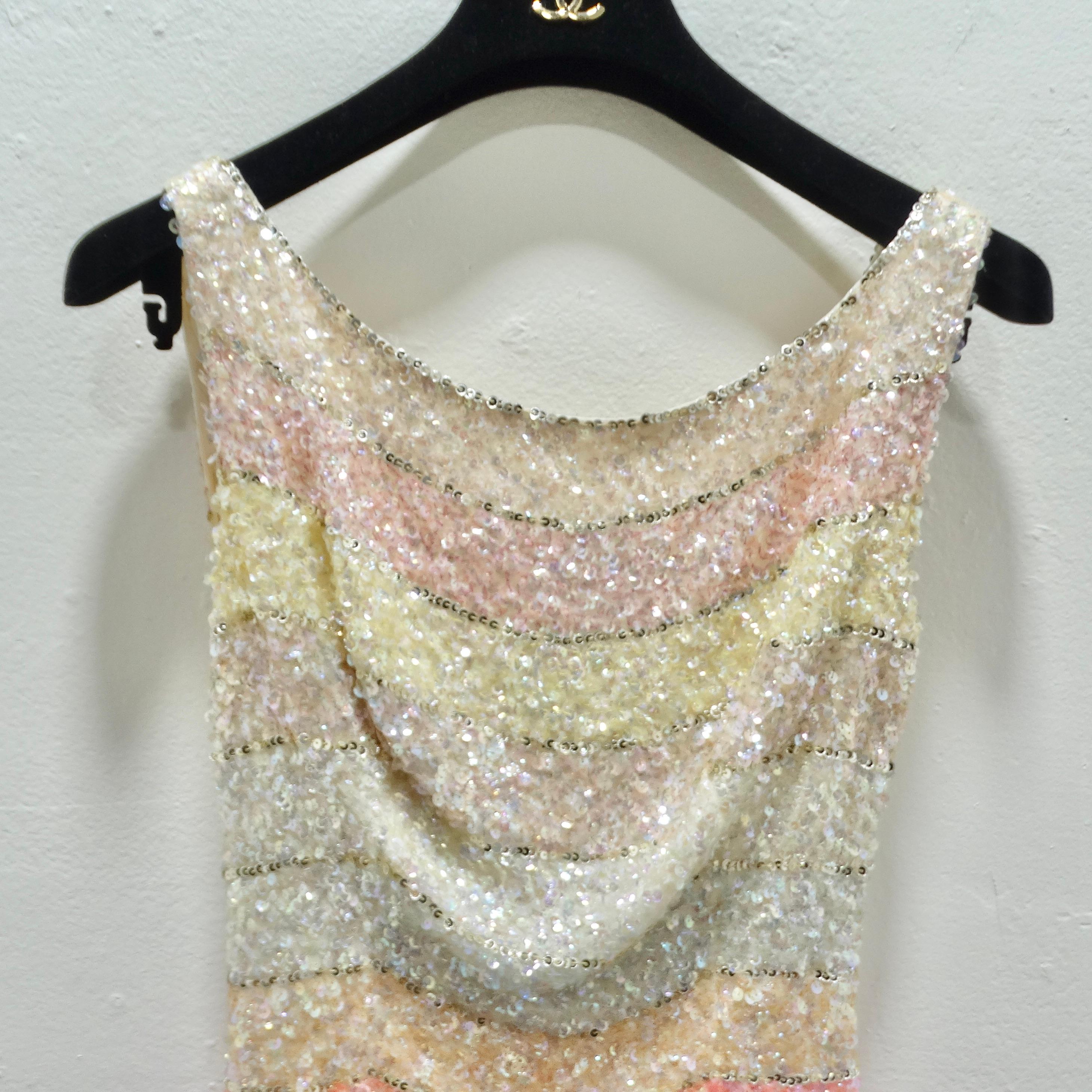 1970s Halston Inspired Multicolor Sequin Gown For Sale 2