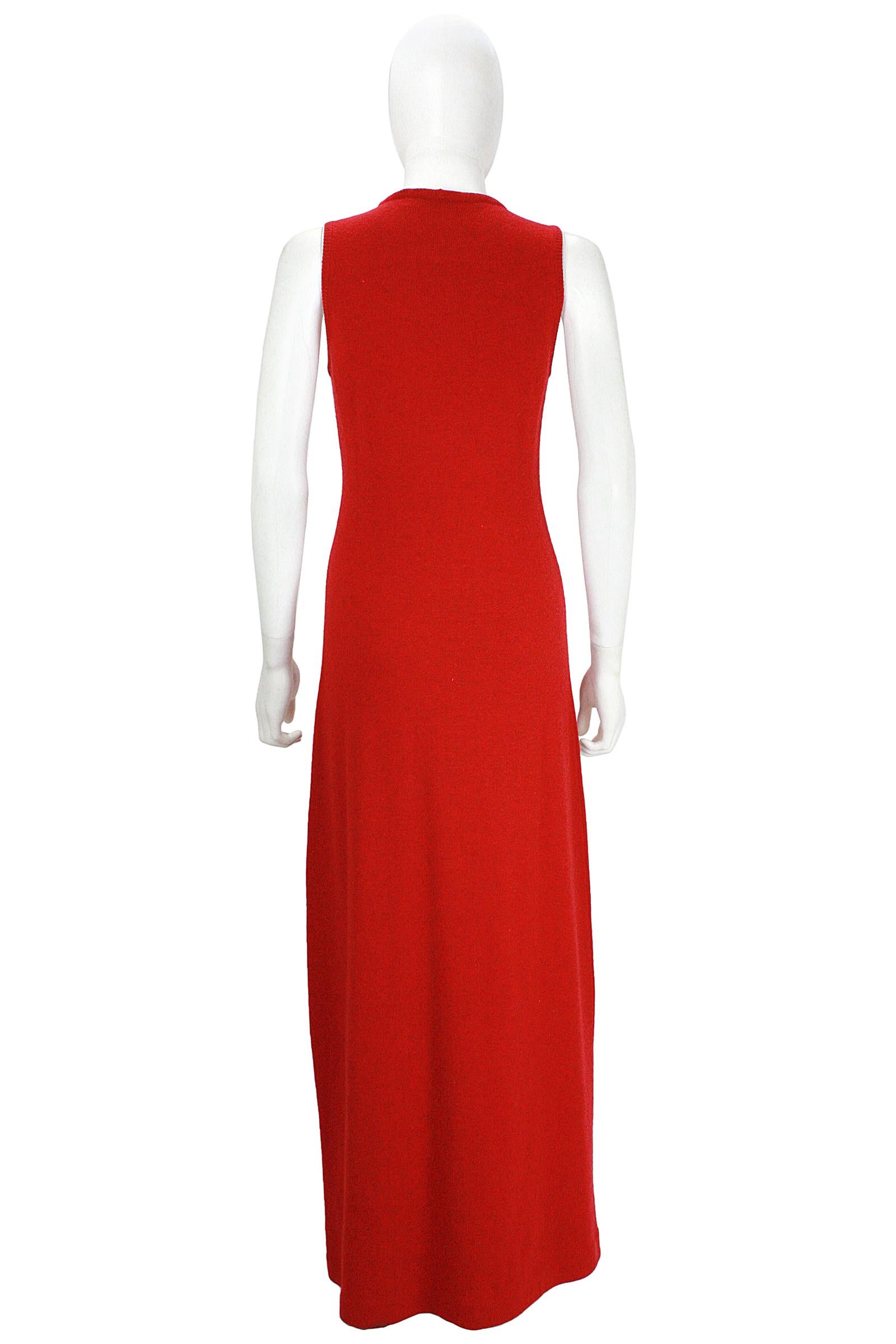 1970s Halston International Red Cashmere Long Tank Dress and Cardigan Set In Good Condition In Los Angeles, CA