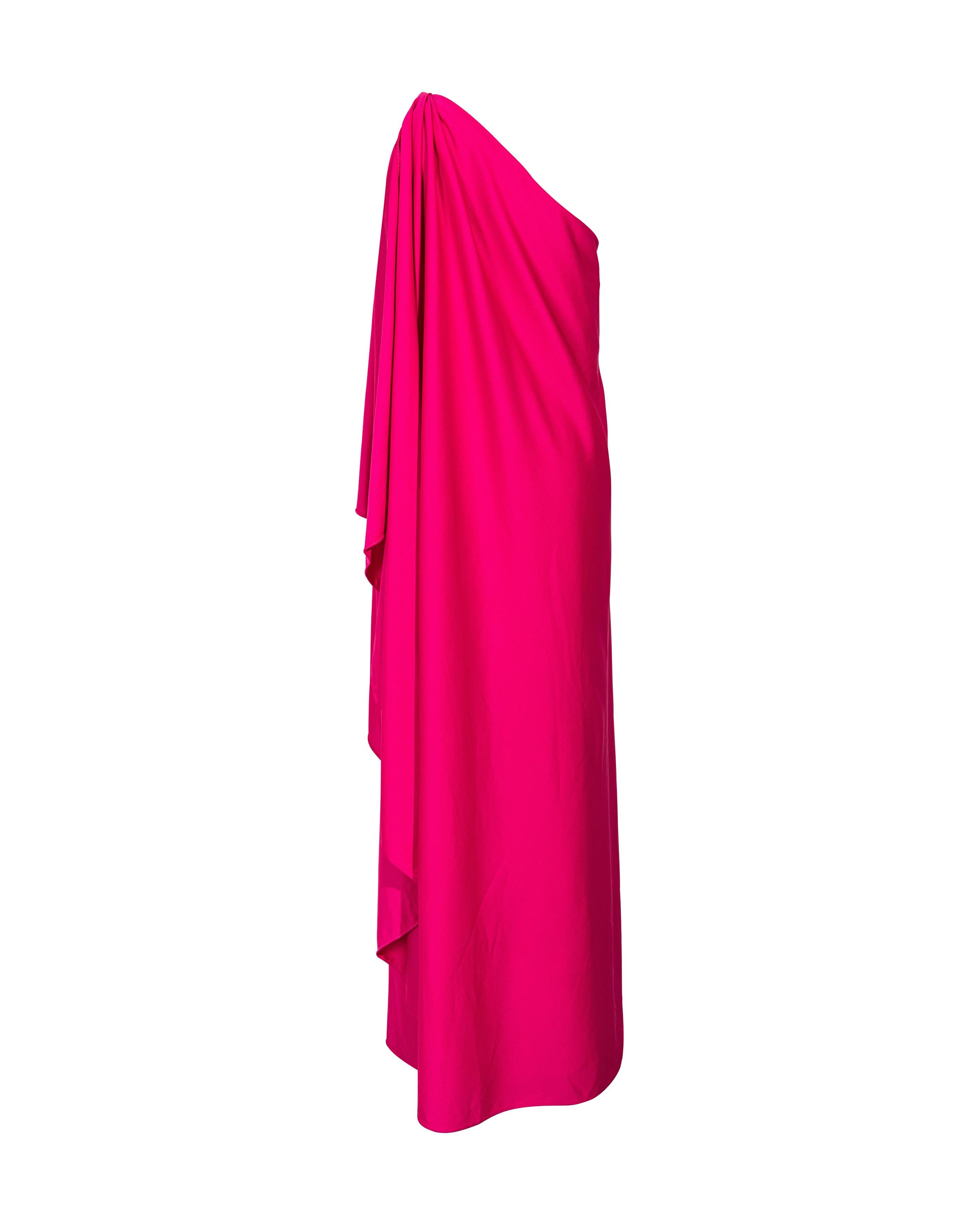 1970's Halston IV Pink One-Shoulder Drape Gown In Good Condition In North Hollywood, CA
