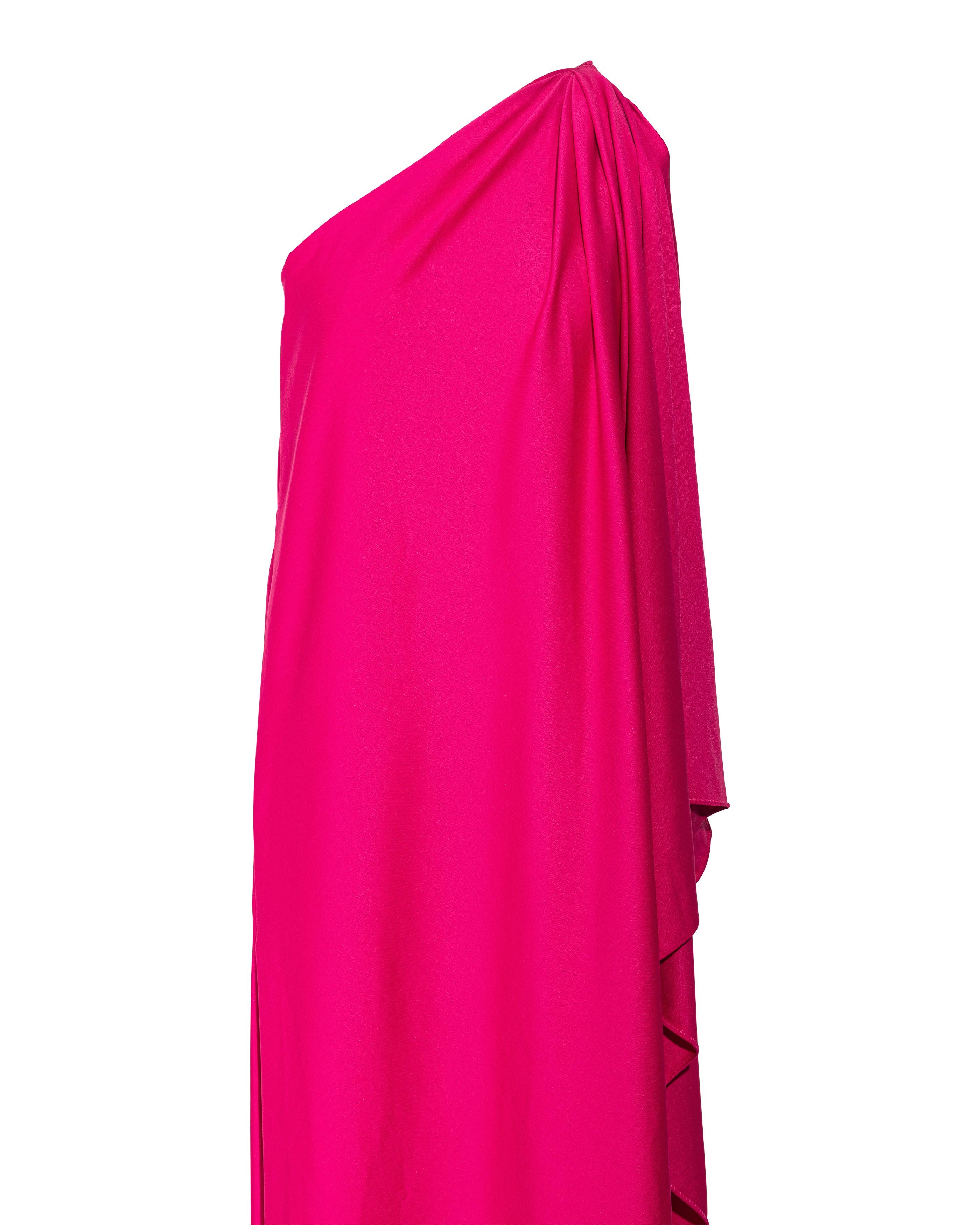 1970's Halston IV Pink One-Shoulder Drape Gown In Good Condition In North Hollywood, CA