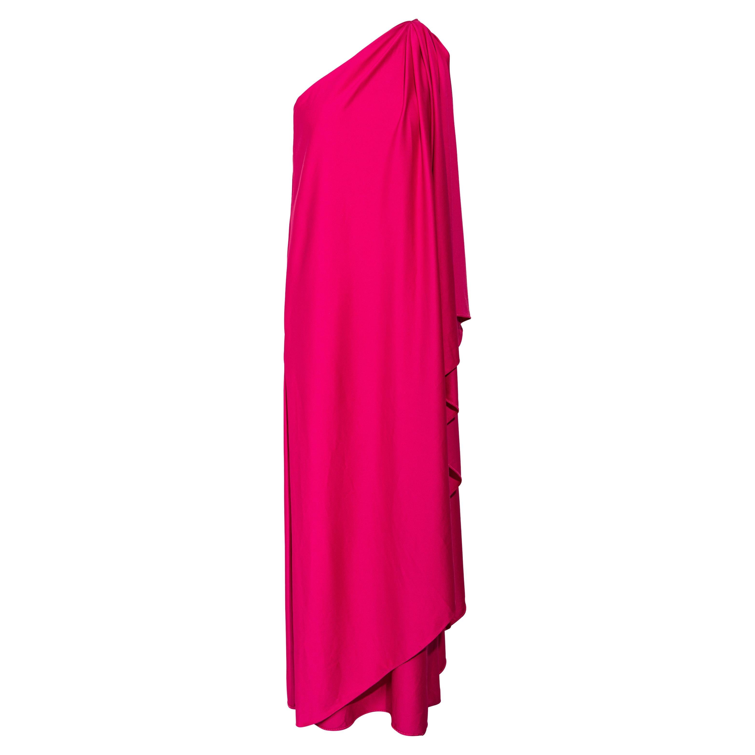 1970's Halston IV Pink One-Shoulder Drape Gown