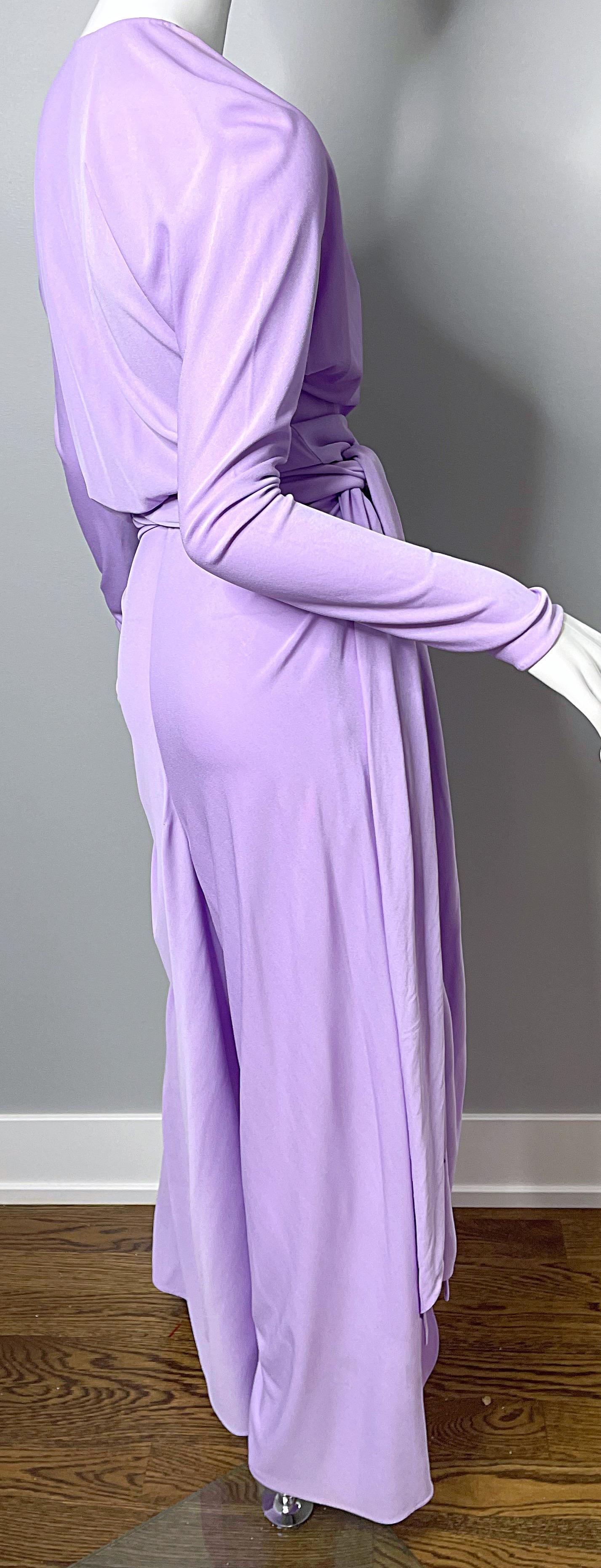 1970s Halston Jumpsuit Lilac Lavender Purple Silk Jersey w/ Sash Belt 70s 4
