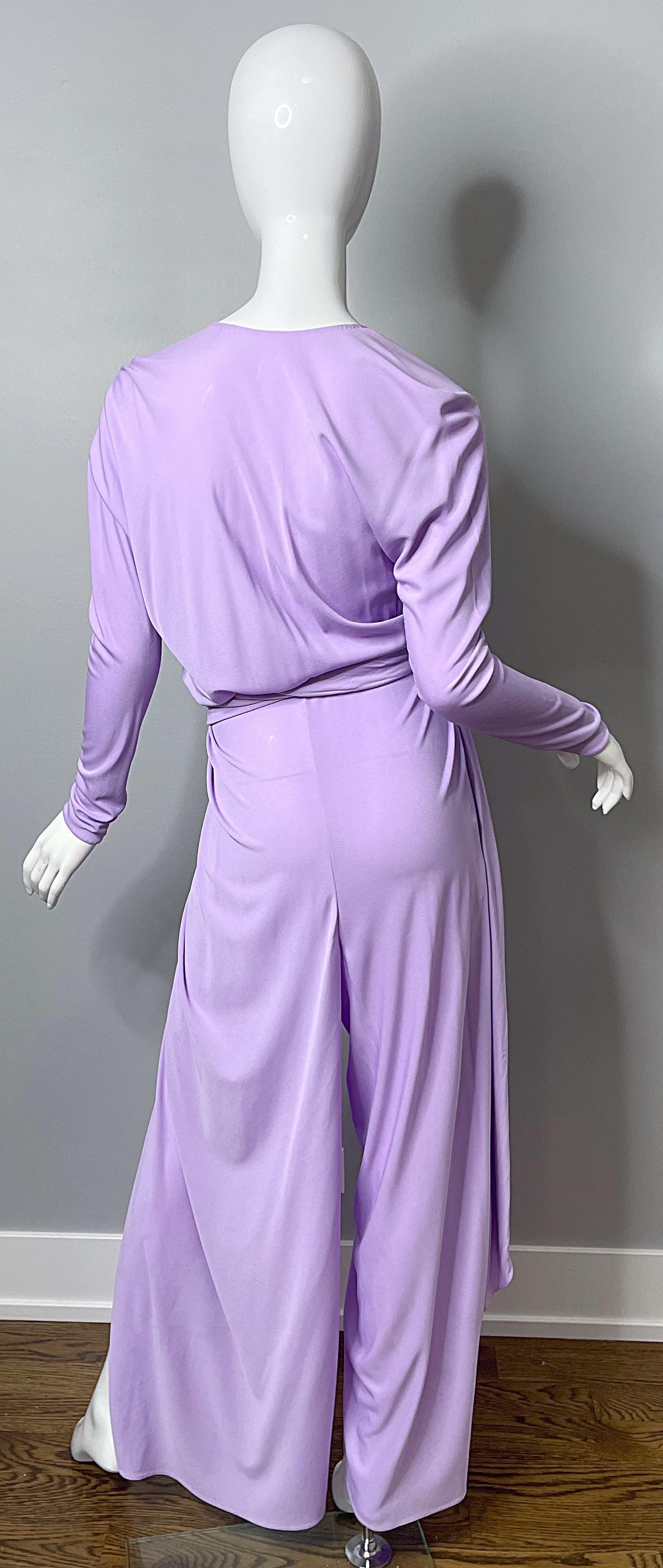 1970s Halston Jumpsuit Lilac Lavender Purple Silk Jersey w/ Sash Belt 70s 6