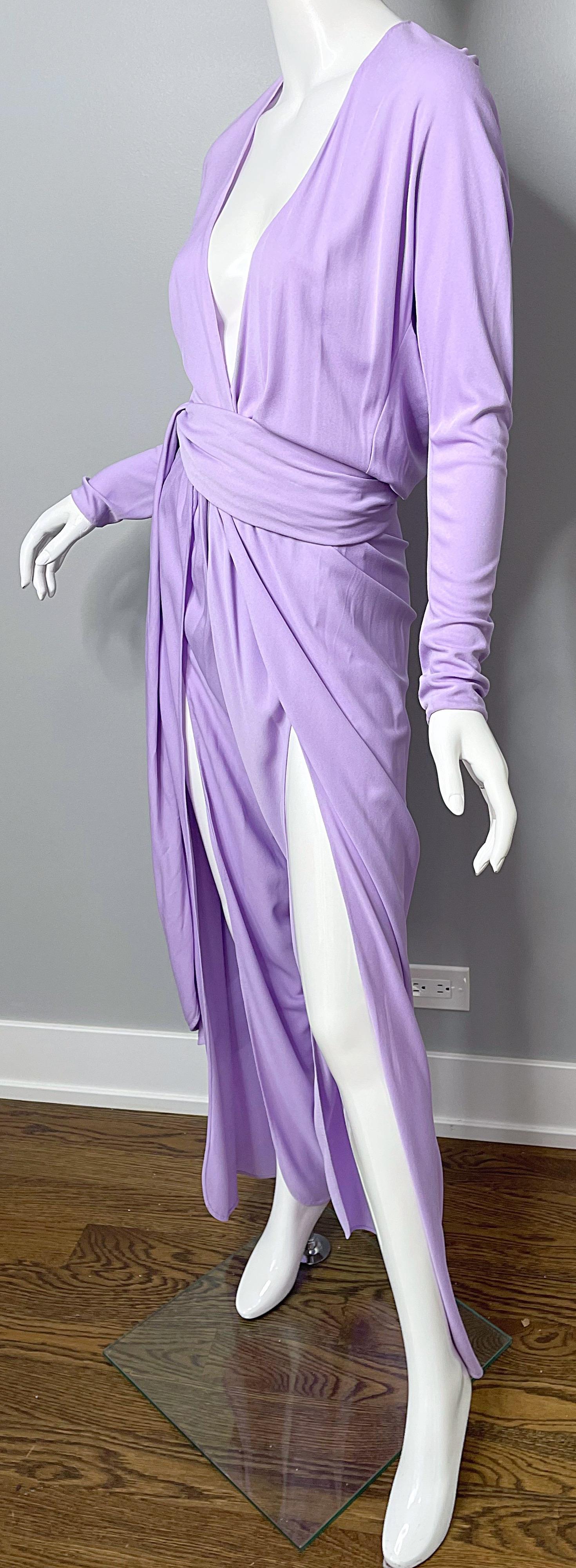 1970s Halston Jumpsuit Lilac Lavender Purple Silk Jersey w/ Sash Belt 70s 7