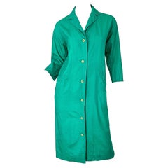 1970s Halston Kelly Green Silk 3/4 Sleeves Vintage 70s Shirt Dress w/ Pockets