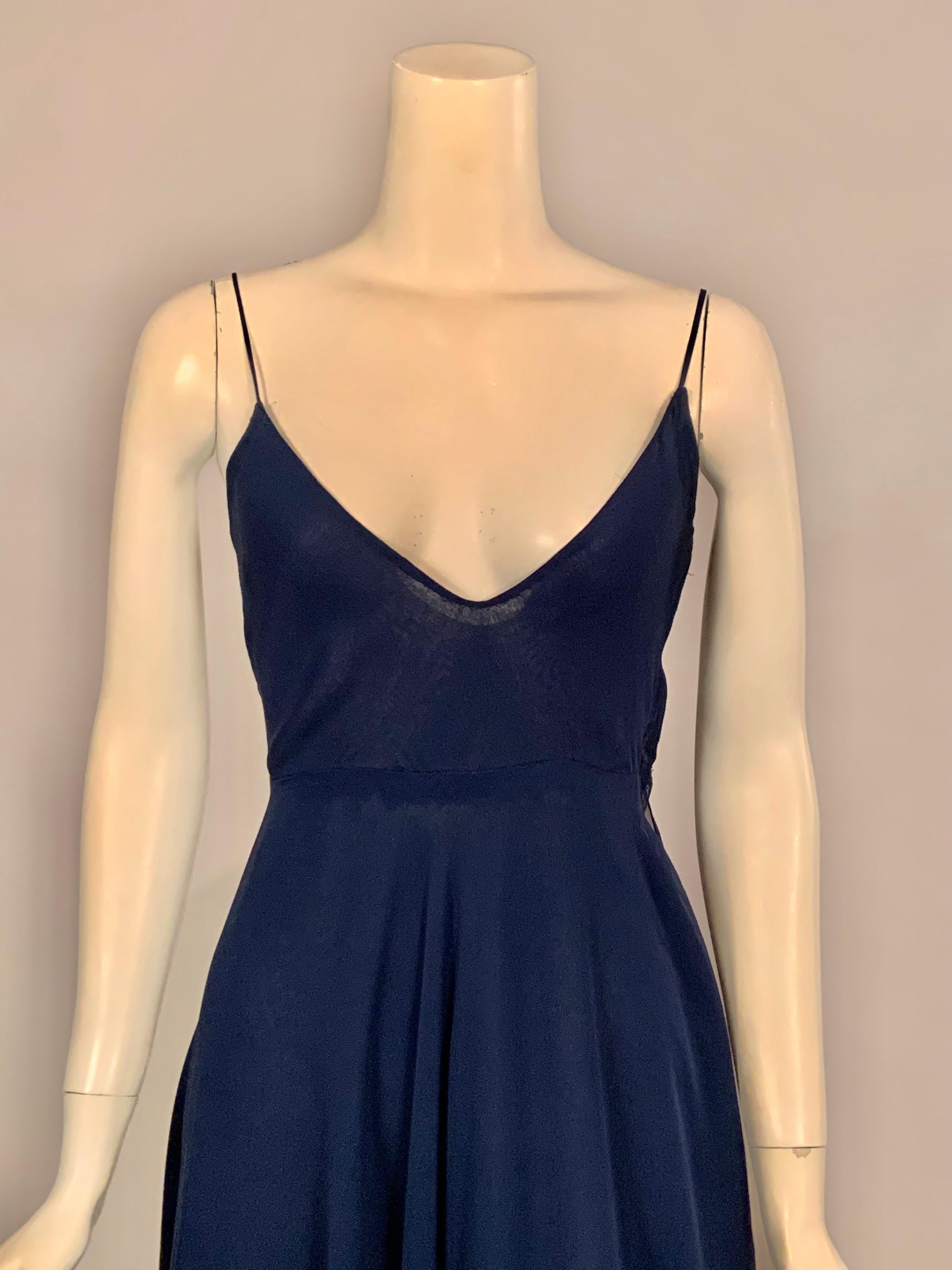 1970's Halston Midnight Blue Silk Chiffon Dress and Cape 6