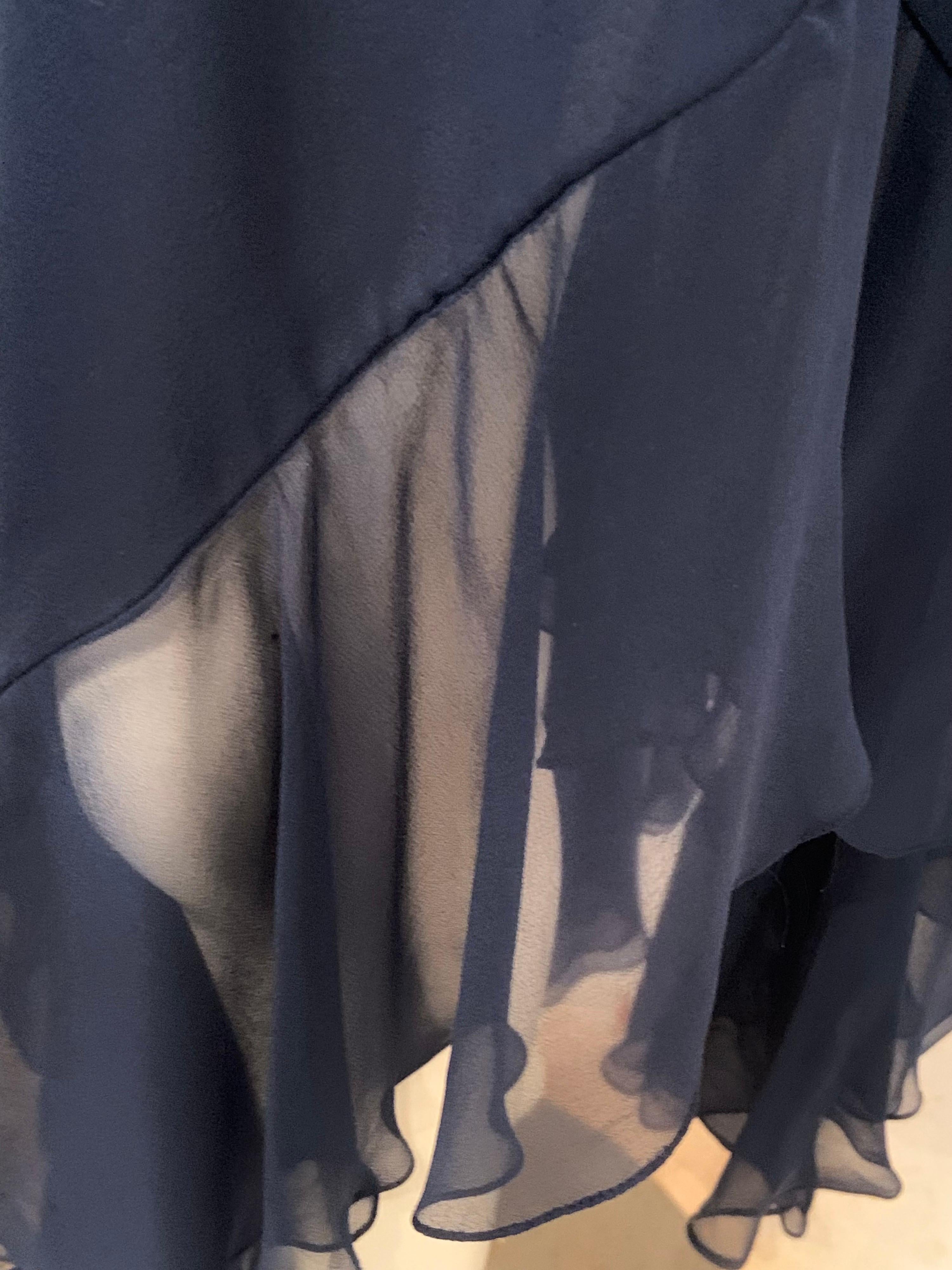 1970's Halston Midnight Blue Silk Chiffon Dress and Cape 10