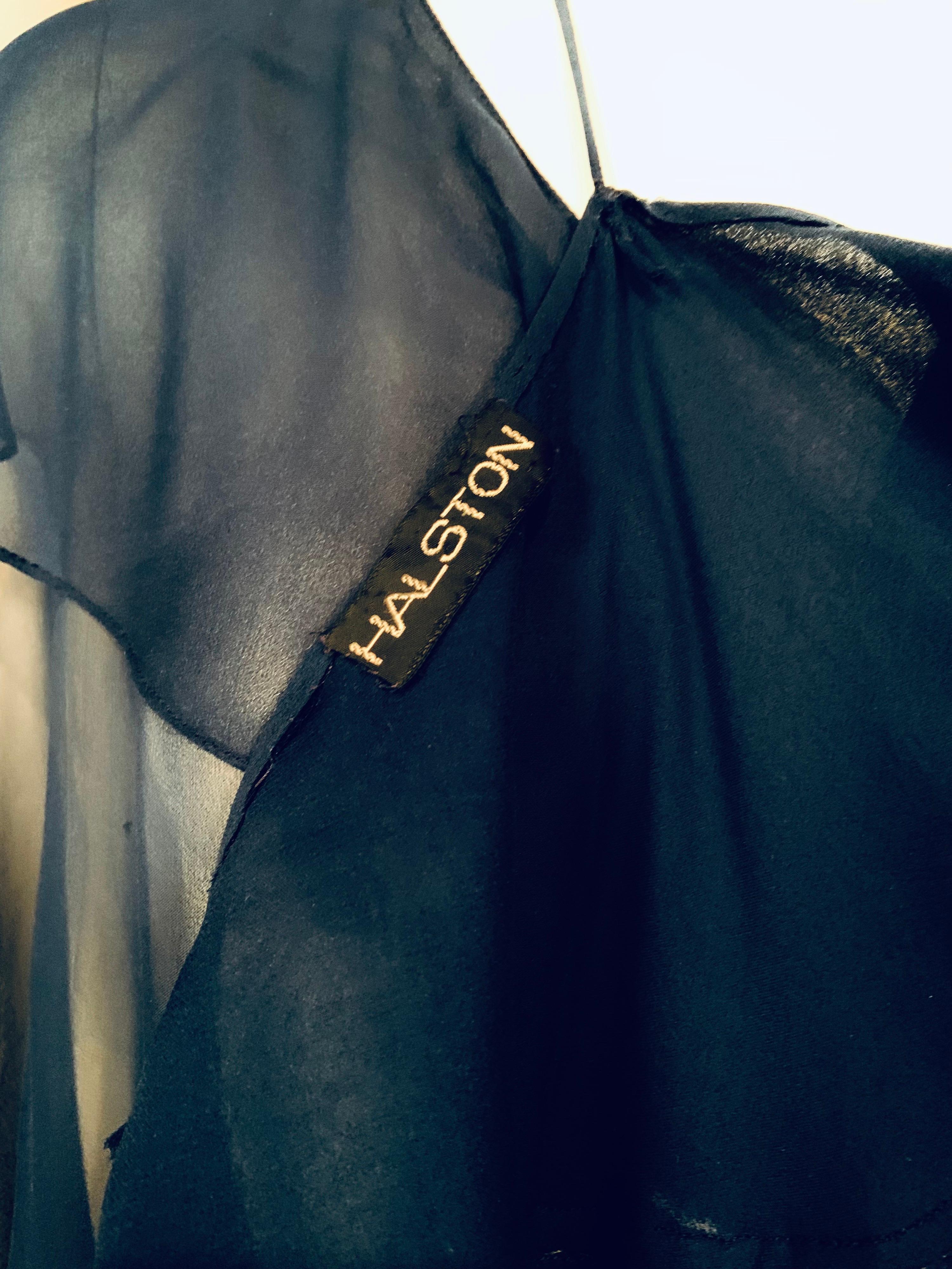 1970's Halston Midnight Blue Silk Chiffon Dress and Cape 11