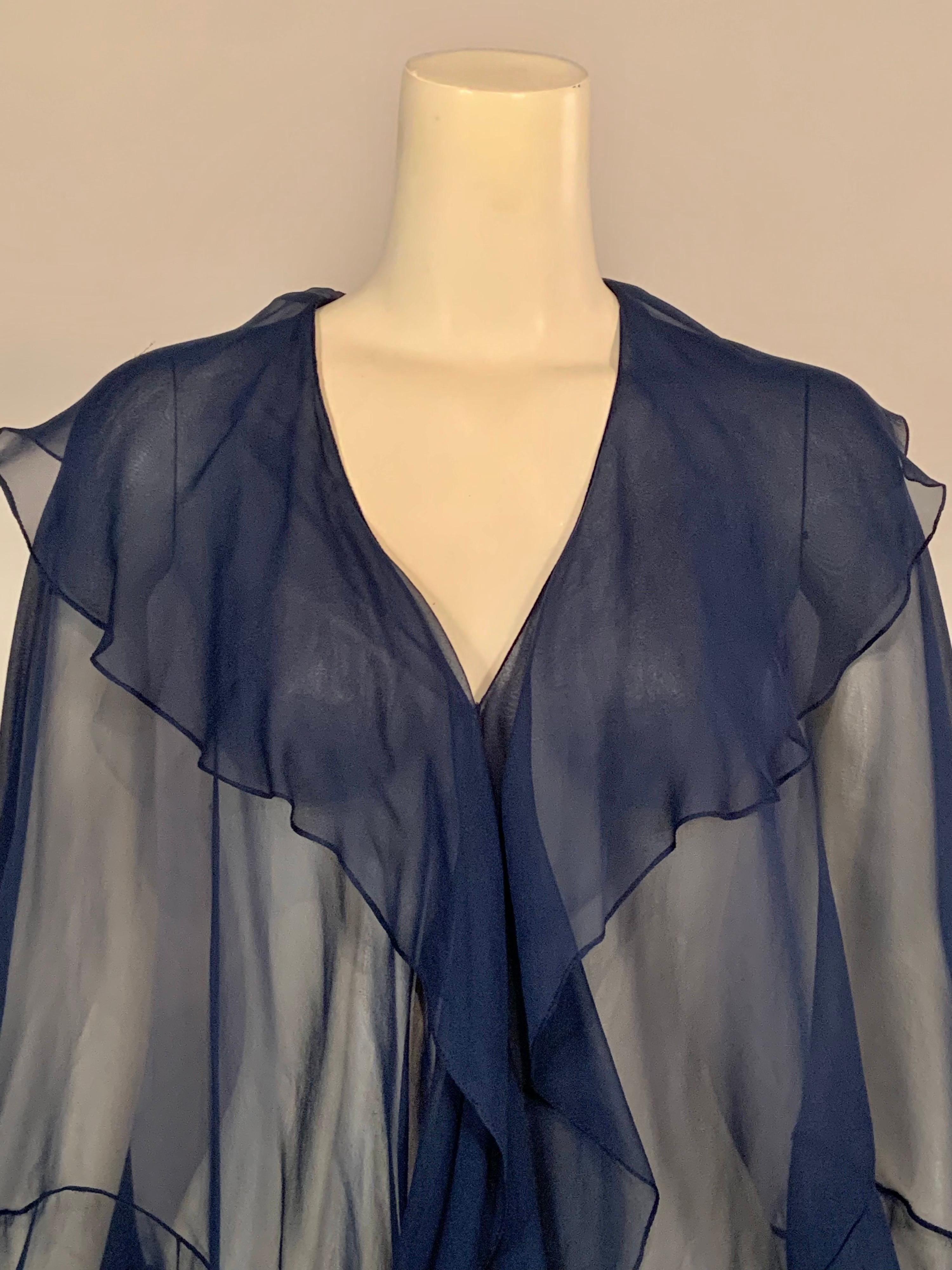 1970's Halston Midnight Blue Silk Chiffon Dress and Cape 4