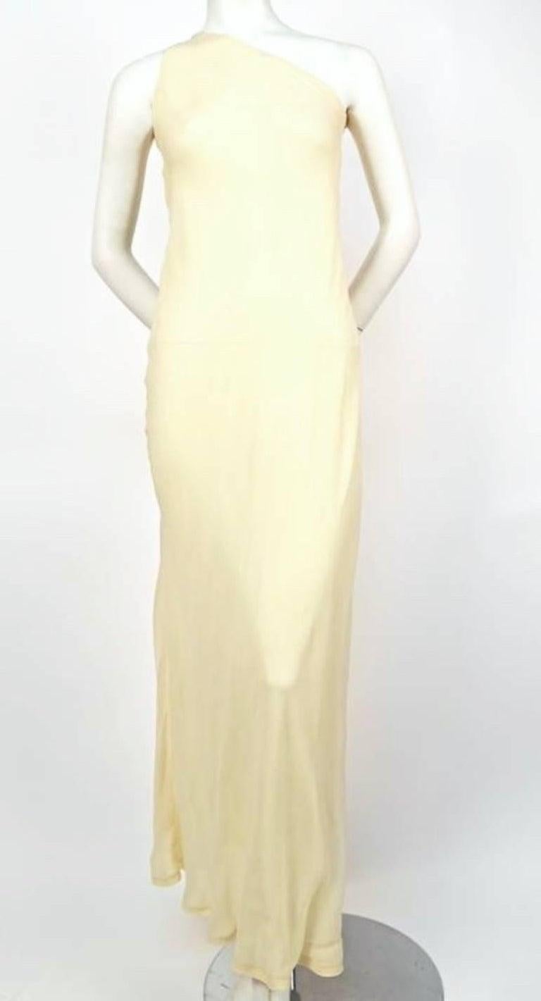 Women's 1970's HALSTON navy silk chiffon asymmetrical gown with sash