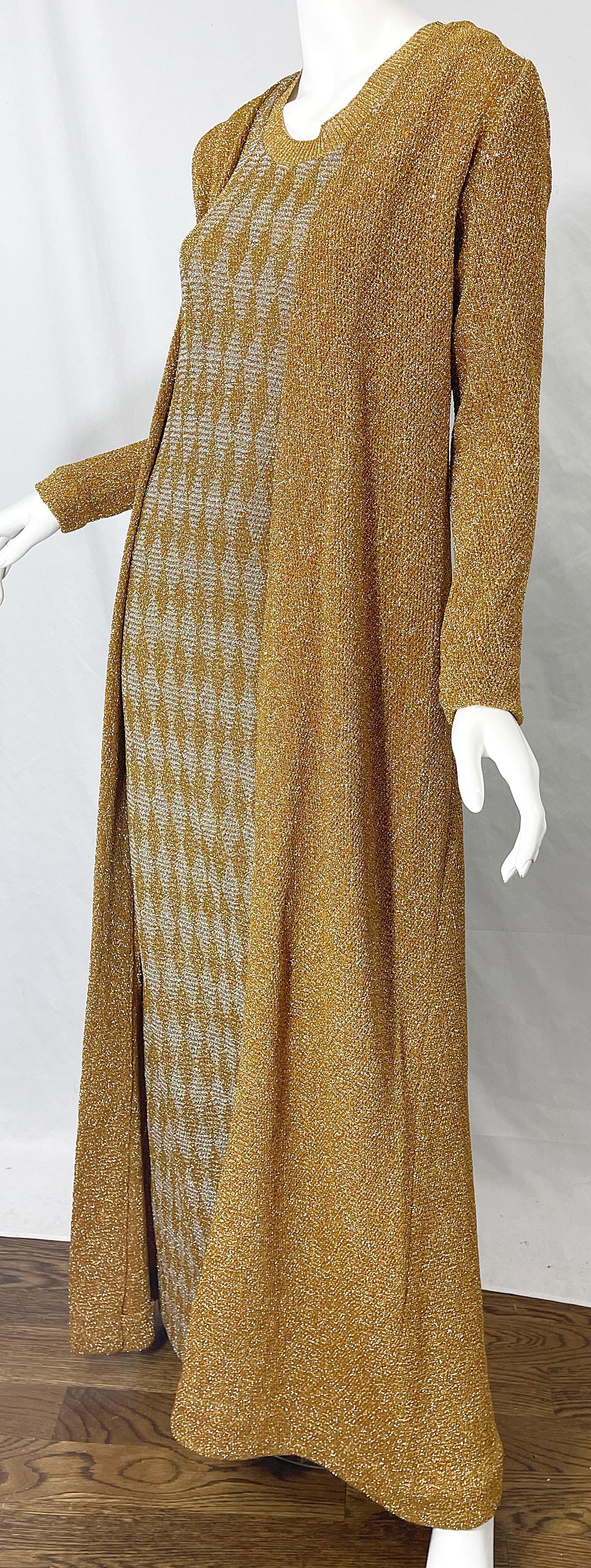 NWT 1970s Halston MET Museum Gold Silver 70s Vintage Lurex Gown + Duster Sweater For Sale 4