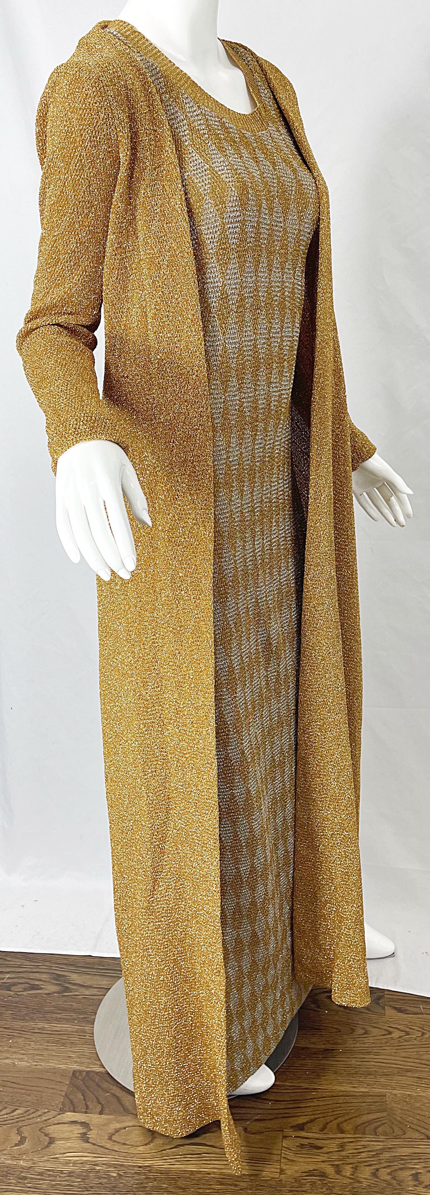NWT 1970s Halston MET Museum Gold Silver 70s Vintage Lurex Gown + Duster Sweater For Sale 5
