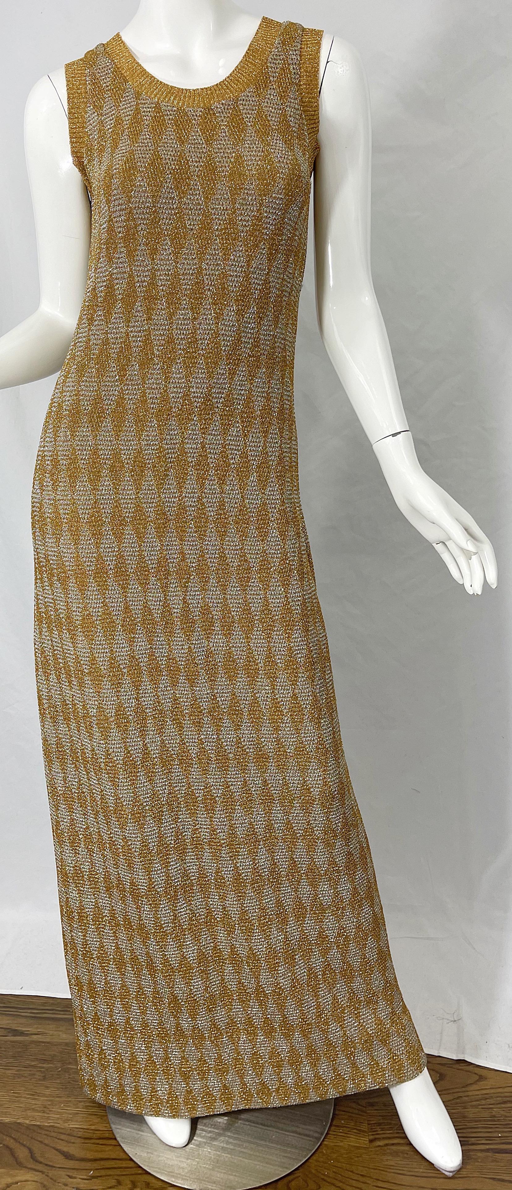 NWT 1970s Halston MET Museum Gold Silver 70s Vintage Lurex Gown + Duster Sweater For Sale 9