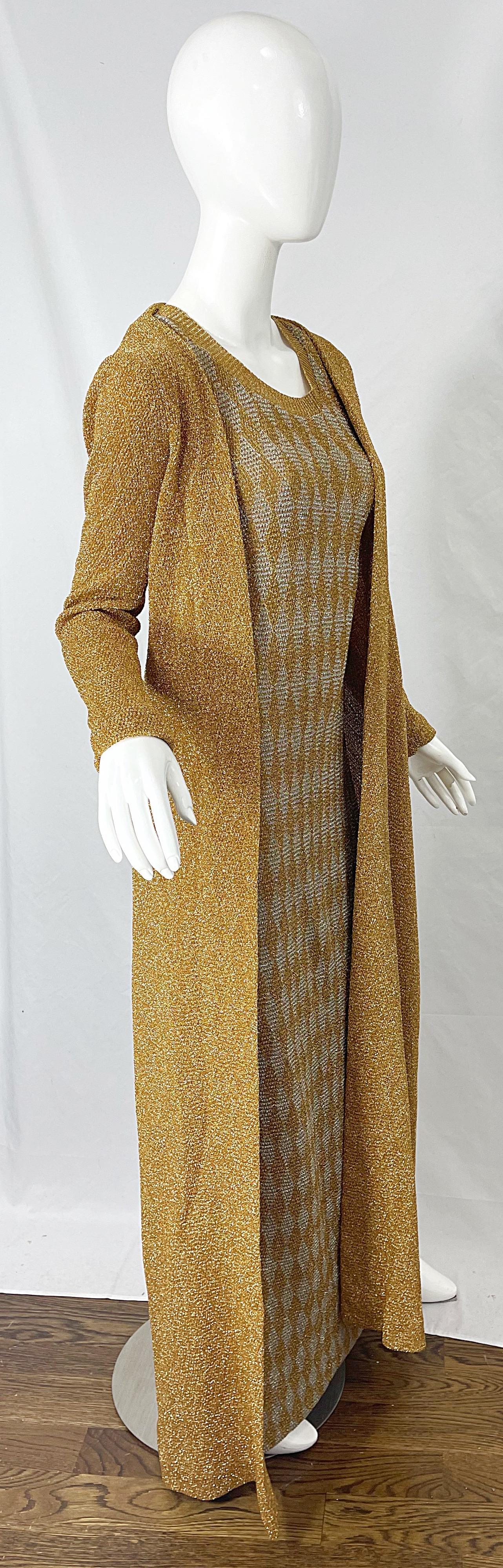 NWT 1970s Halston MET Museum Gold Silver 70s Vintage Lurex Gown + Duster Sweater For Sale 10