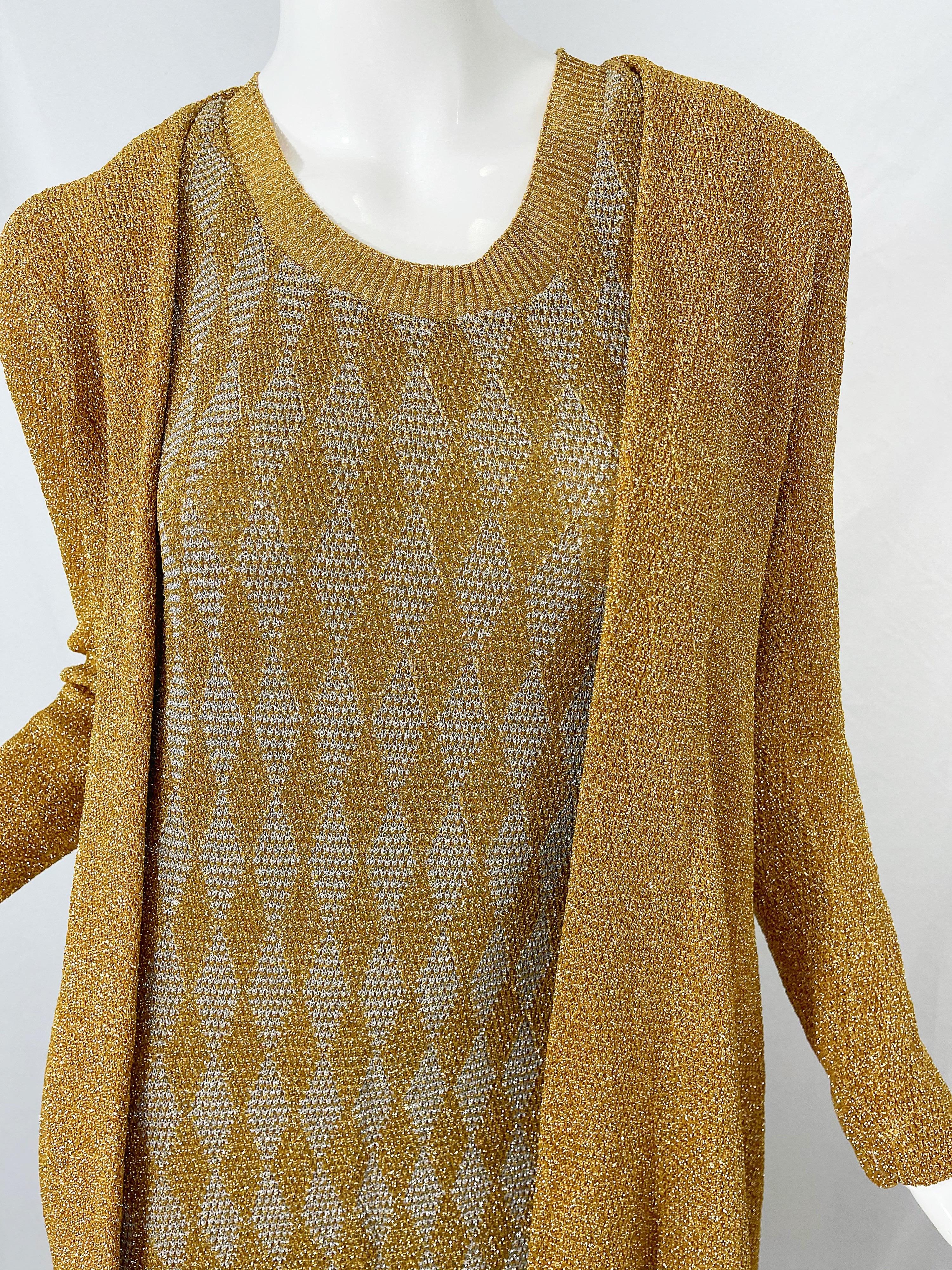 NWT 1970s Halston MET Museum Gold Silver 70s Vintage Lurex Gown + Duster Sweater For Sale 11