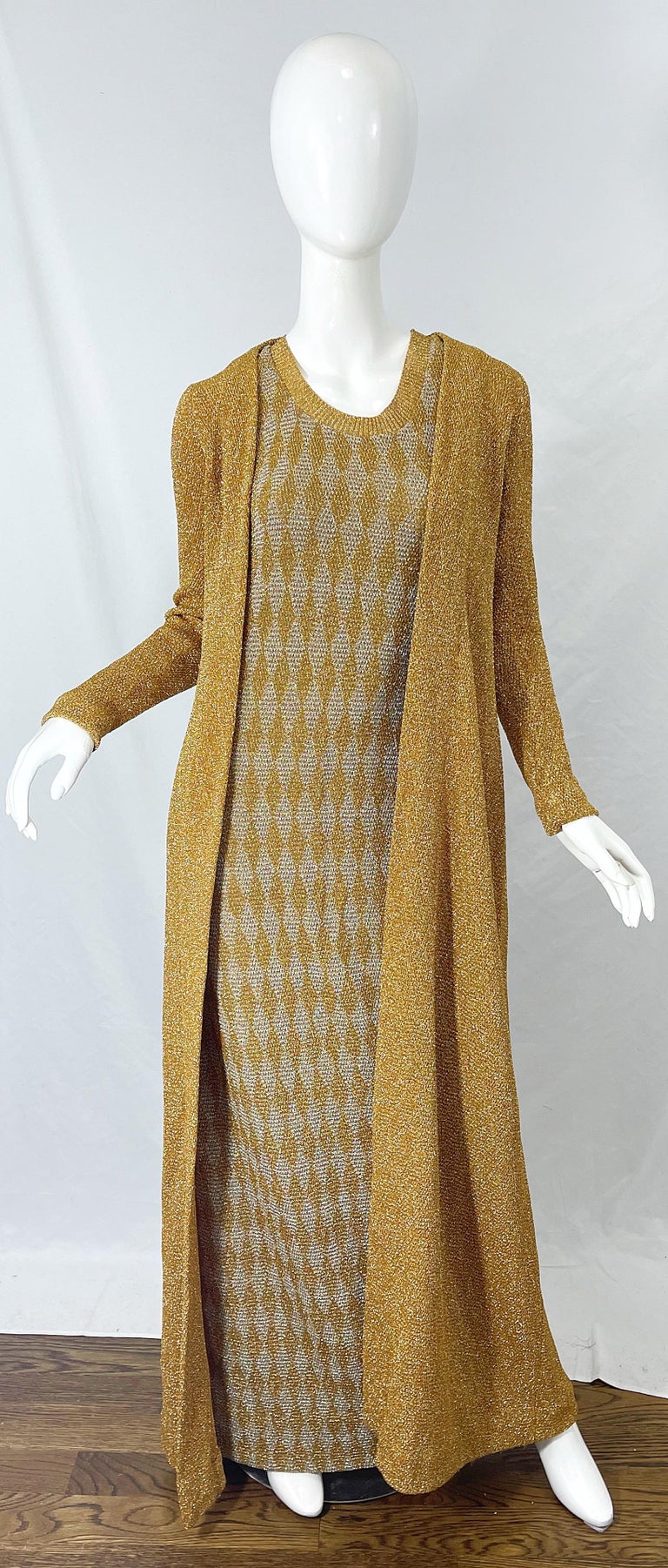 NWT 1970s Halston MET Museum Gold Silver 70s Vintage Lurex Gown + Duster  Sweater For Sale at 1stDibs | lurex dress 70s, vintage lurex dress, gold  duster cardigan