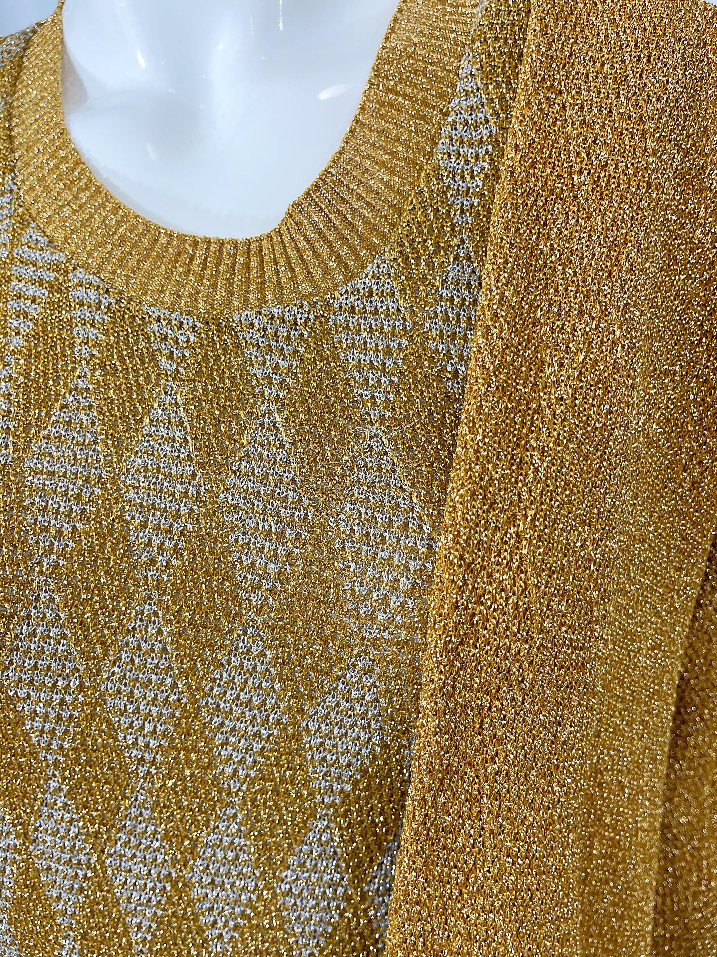 Donna NWT 1970 Halston MET Museum Gold Silver 70s Vintage Lurex Gown + Duster Sweater in vendita