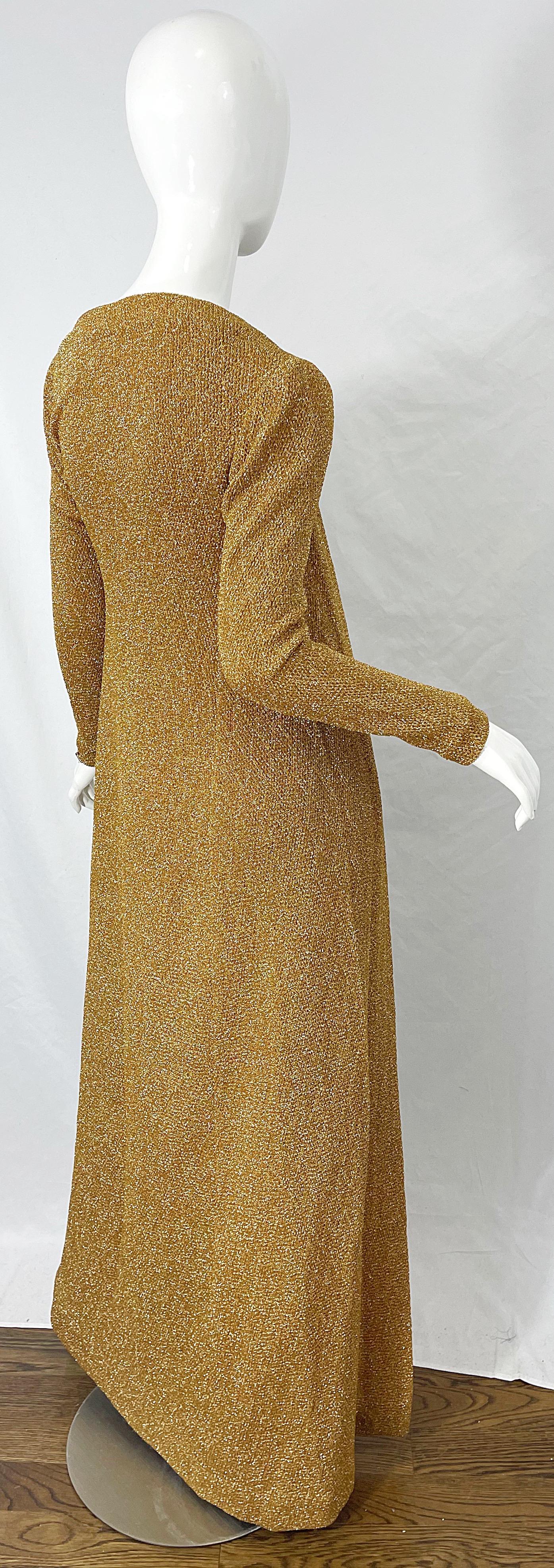 NWT 1970s Halston MET Museum Gold Silver 70s Vintage Lurex Gown + Duster Sweater In New Condition For Sale In San Diego, CA
