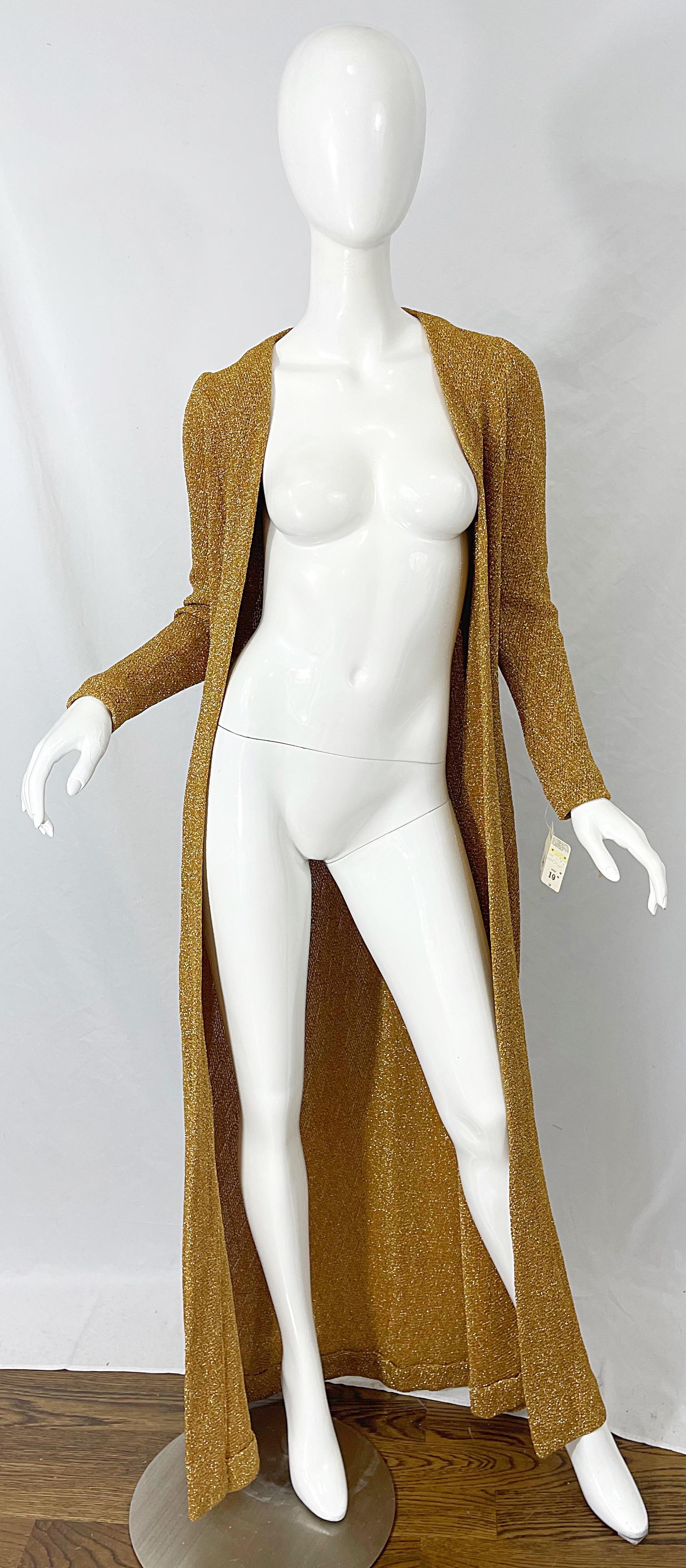NWT 1970s Halston MET Museum Gold Silver 70s Vintage Lurex Gown + Duster Sweater For Sale 1