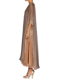 1970S HALSTON Ombré Silk Chiffon Stripe Kaftan Dress With Crystal Embellishments