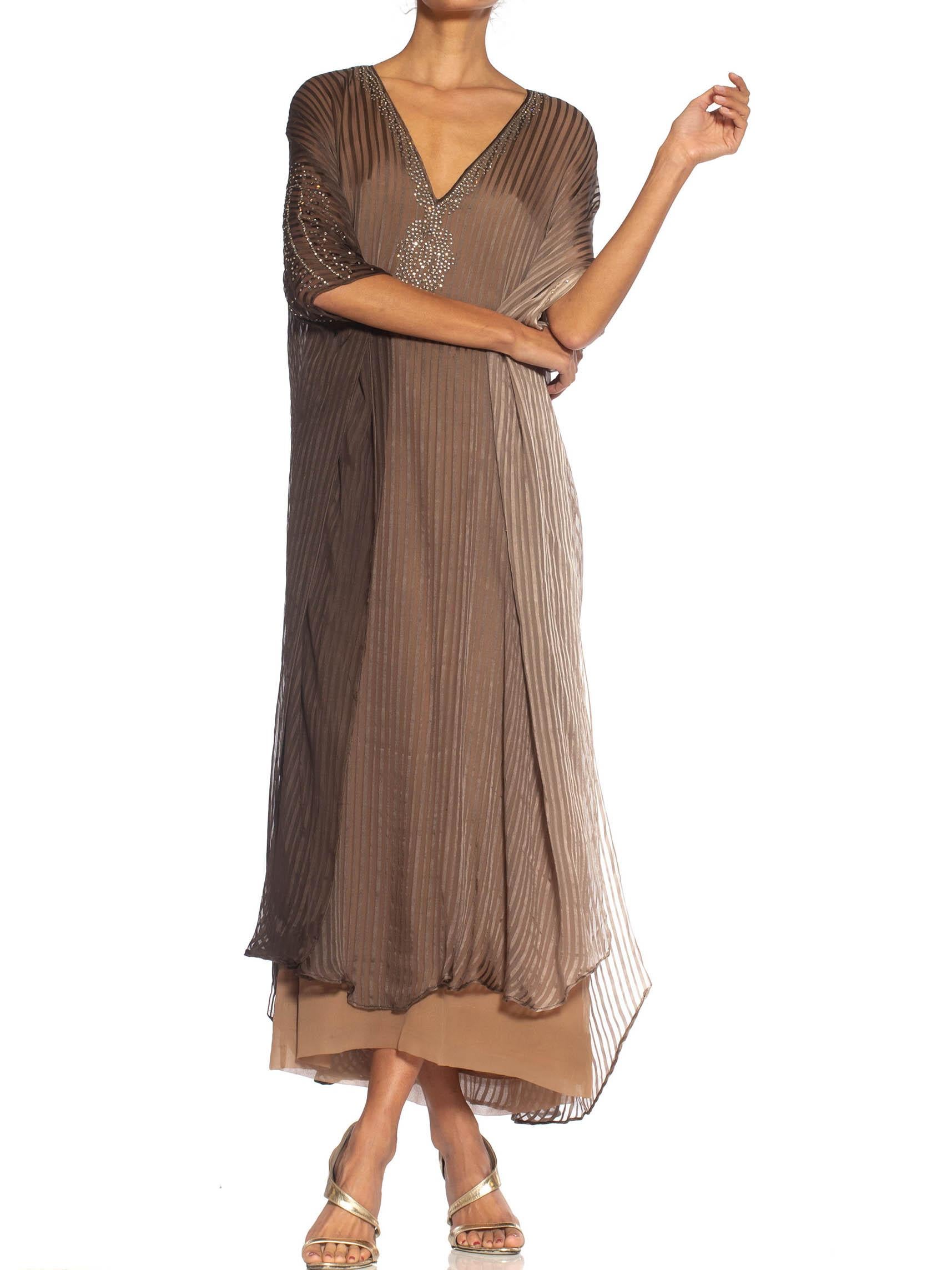 1970S HALSTON Ombré Silk Chiffon Stripe Kaftan Dress With Crystal Embellishments 1