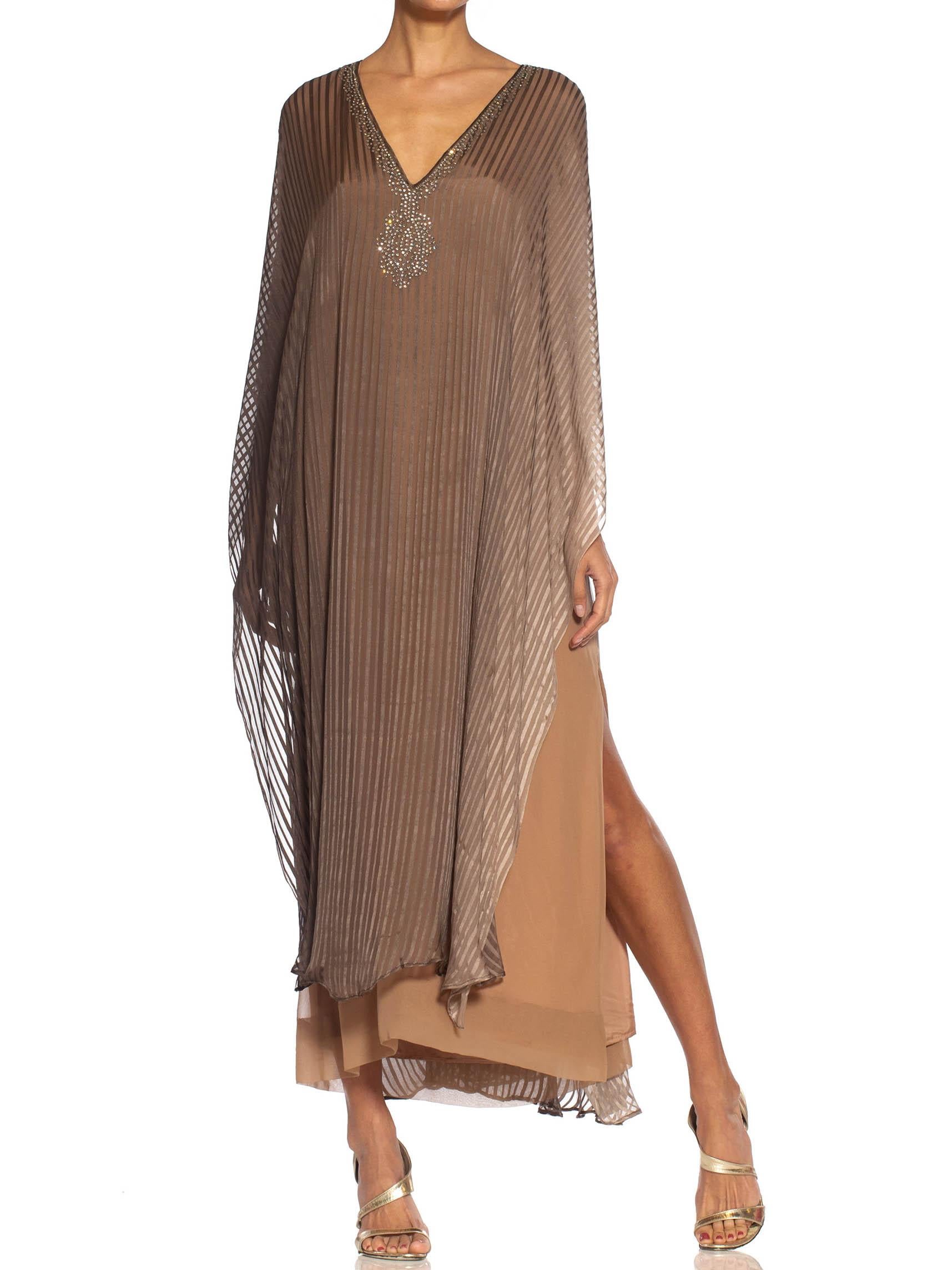 1970S HALSTON Ombré Silk Chiffon Stripe Kaftan Dress With Crystal Embellishments 2