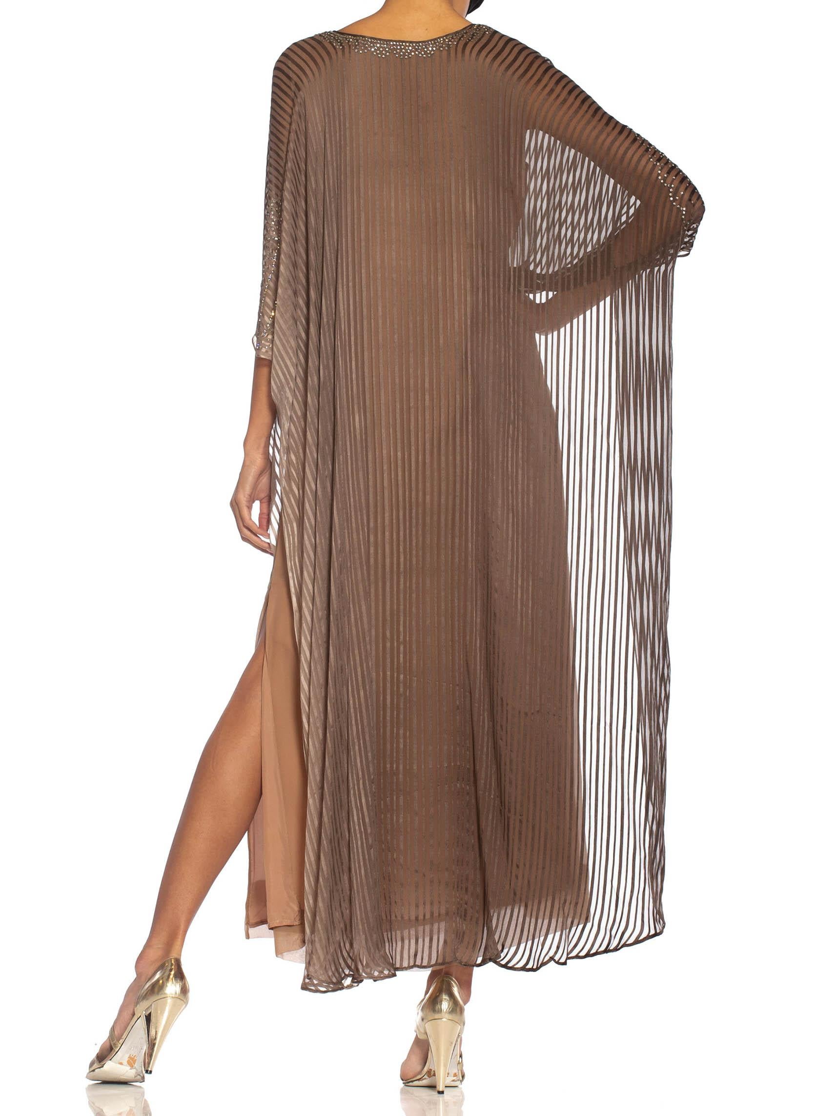 1970S HALSTON Ombré Silk Chiffon Stripe Kaftan Dress With Crystal Embellishments 3