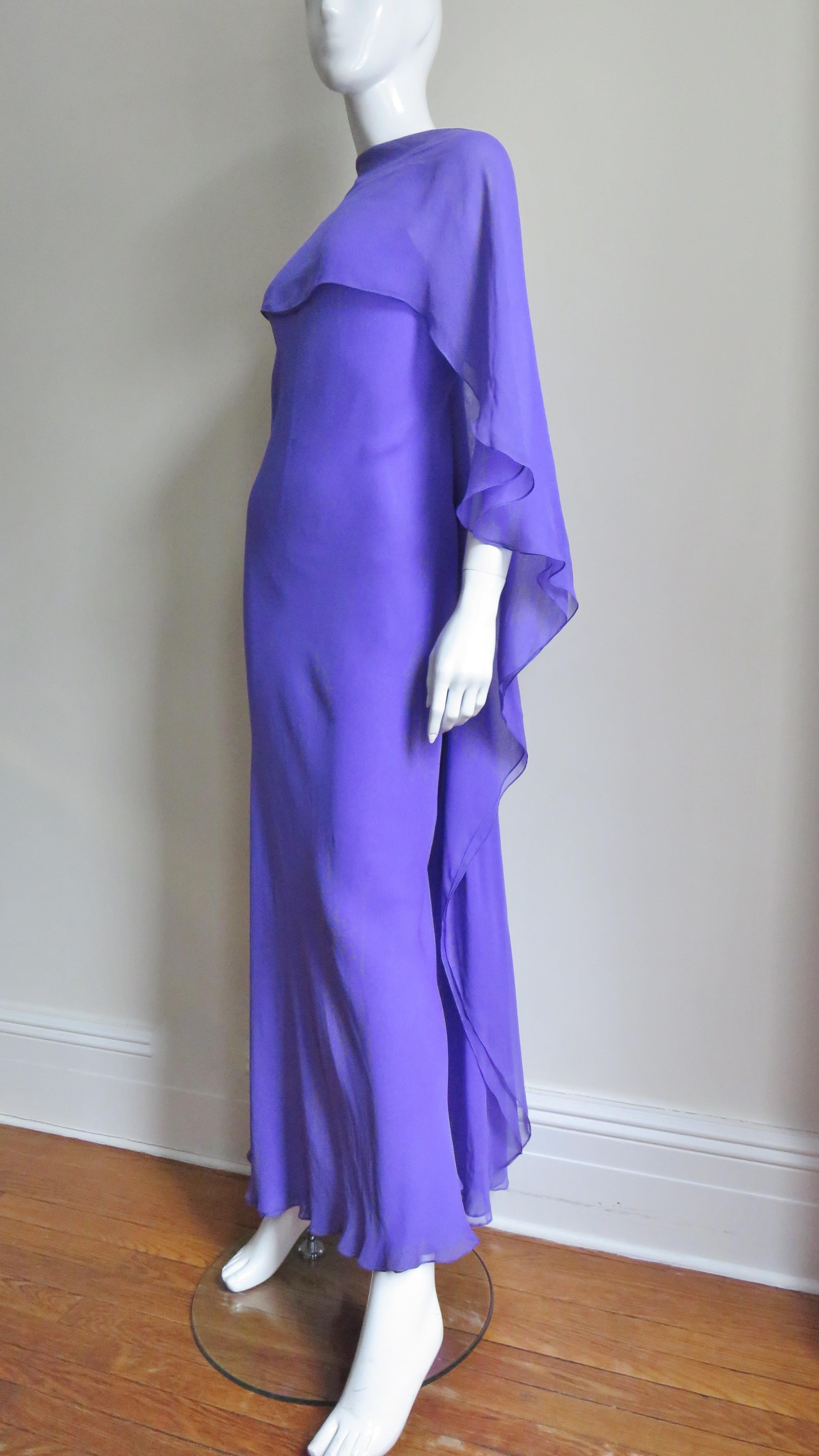 1970s Halston Plunge Back Cape Dress In Good Condition In Water Mill, NY