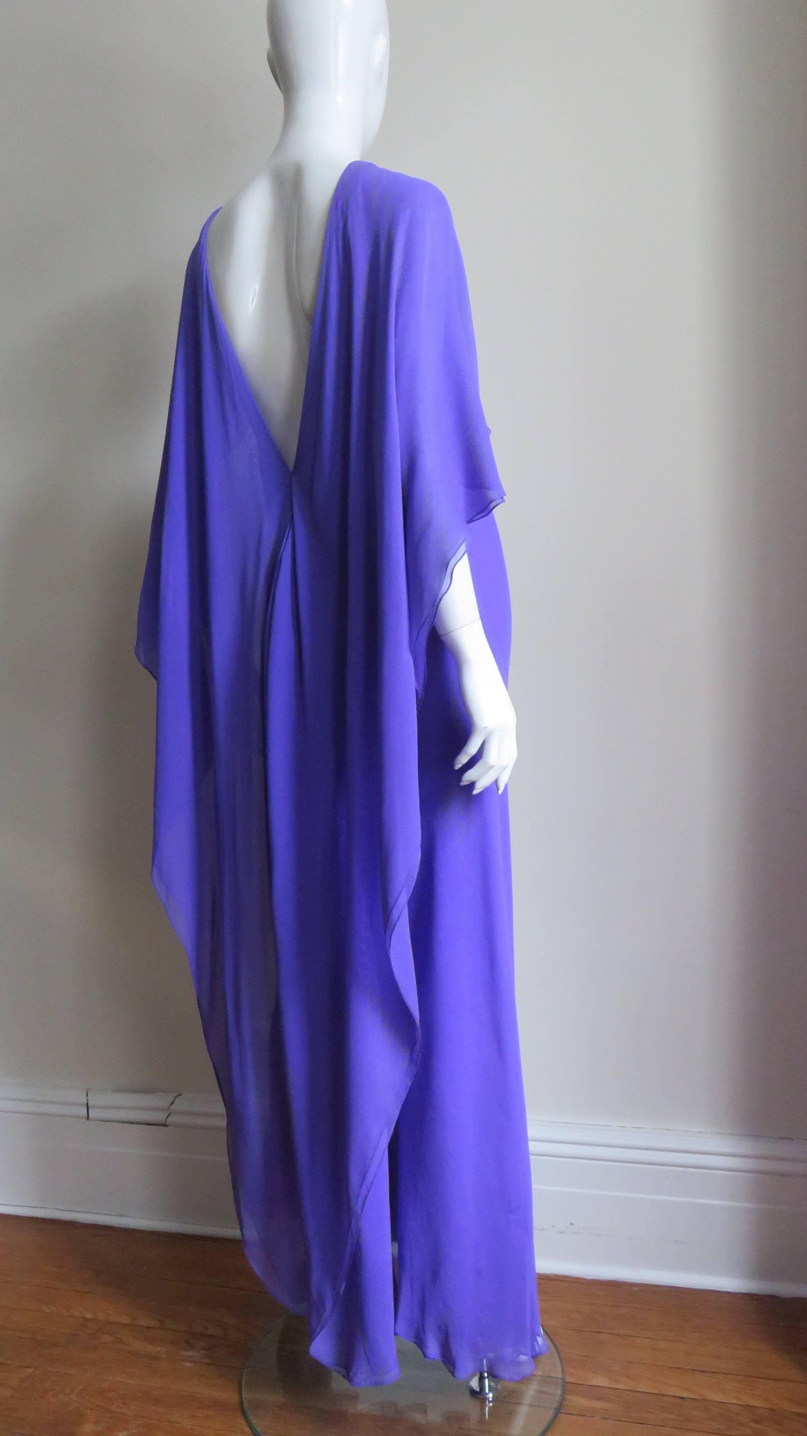 1970s Halston Plunge Back Cape Dress 1