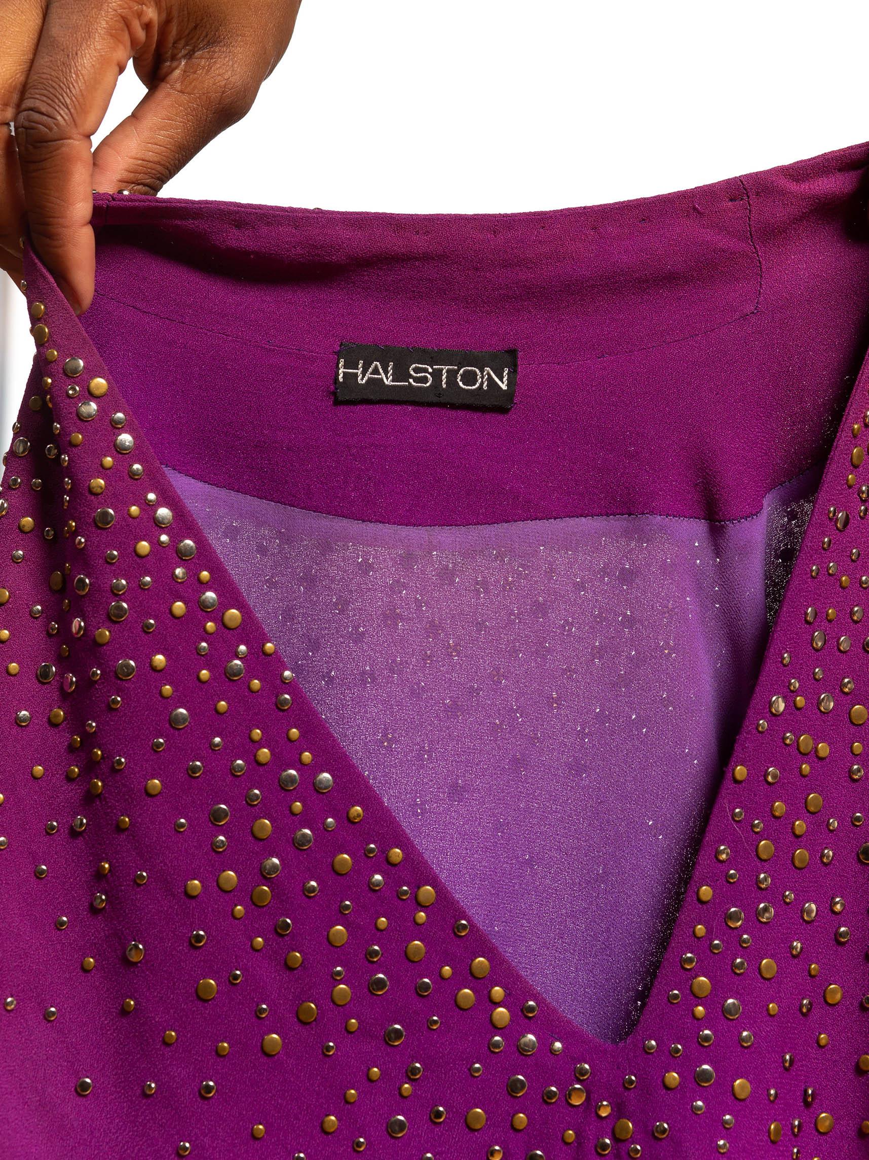 1970S Halston Purple Silk Chiffon Metallic Studded Ensemble For Sale 6