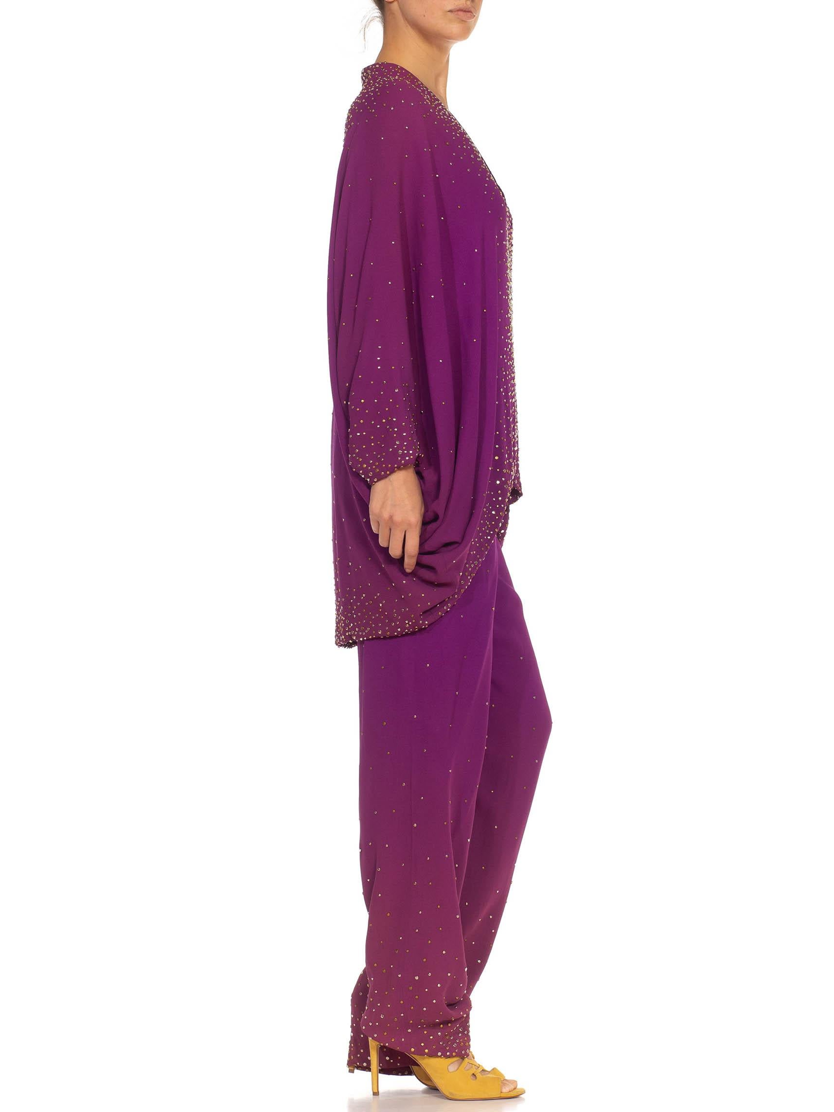 1970S Halston Purple Silk Chiffon Metallic Studded Ensemble In Excellent Condition For Sale In New York, NY